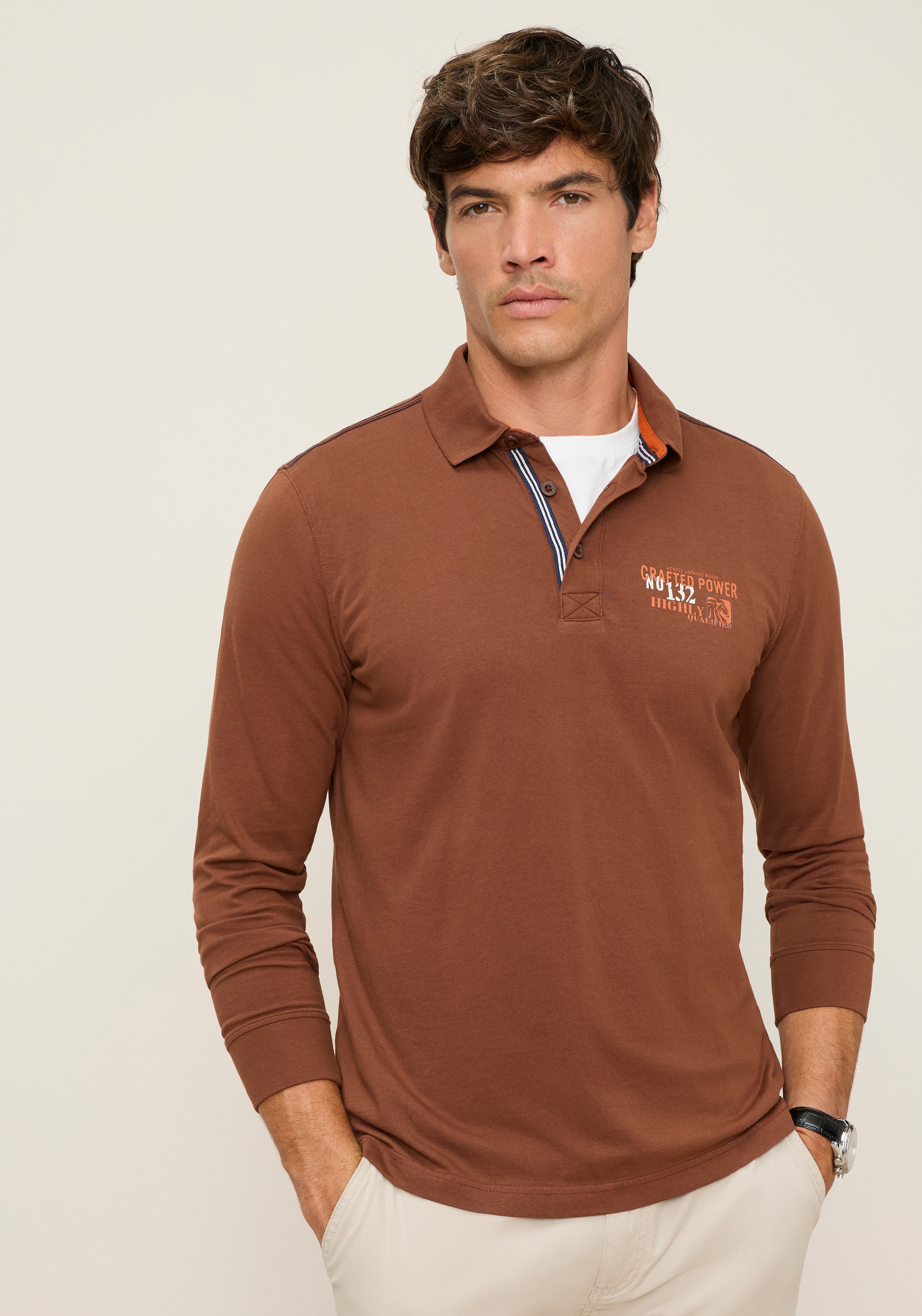 Man's World Poloshirt Normale Passform, mit Langarm, klassischer Look