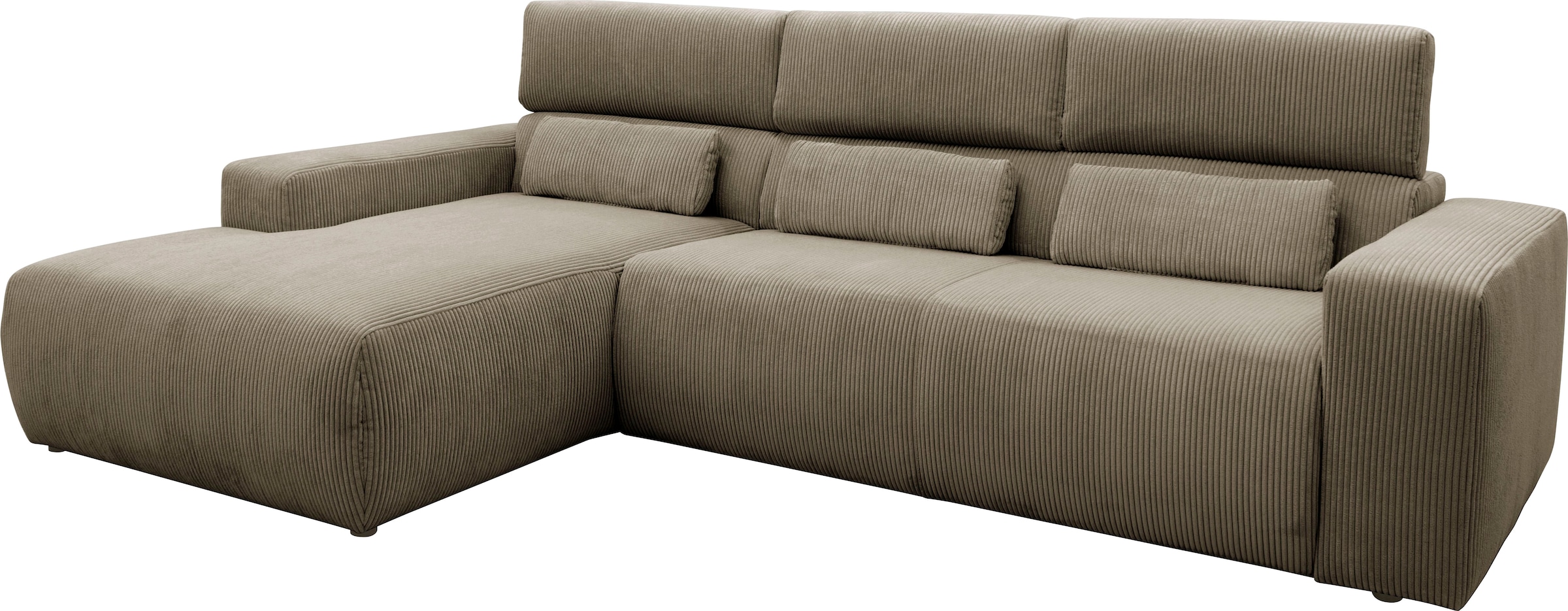DOMO collection Ecksofa »Brandon B/T: 289/177 cm, belastbar bis 140kg/ Sitz, L-Form«, ohne Sitztiefenverstellung, Cord, schlamm