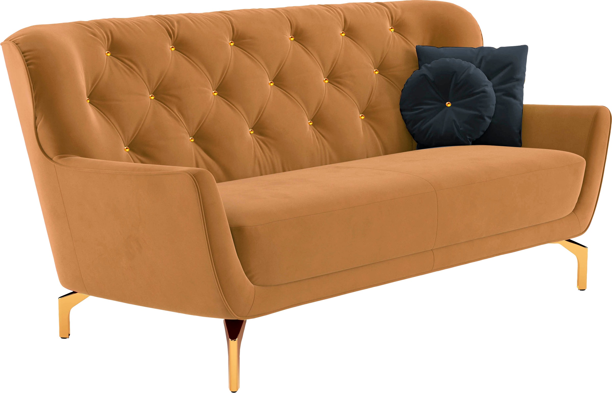 sit&more 3-Sitzer »Orient 3«, inkl. 2 Zierkissen mit Strass-Stein, goldfarbene Metallfüße