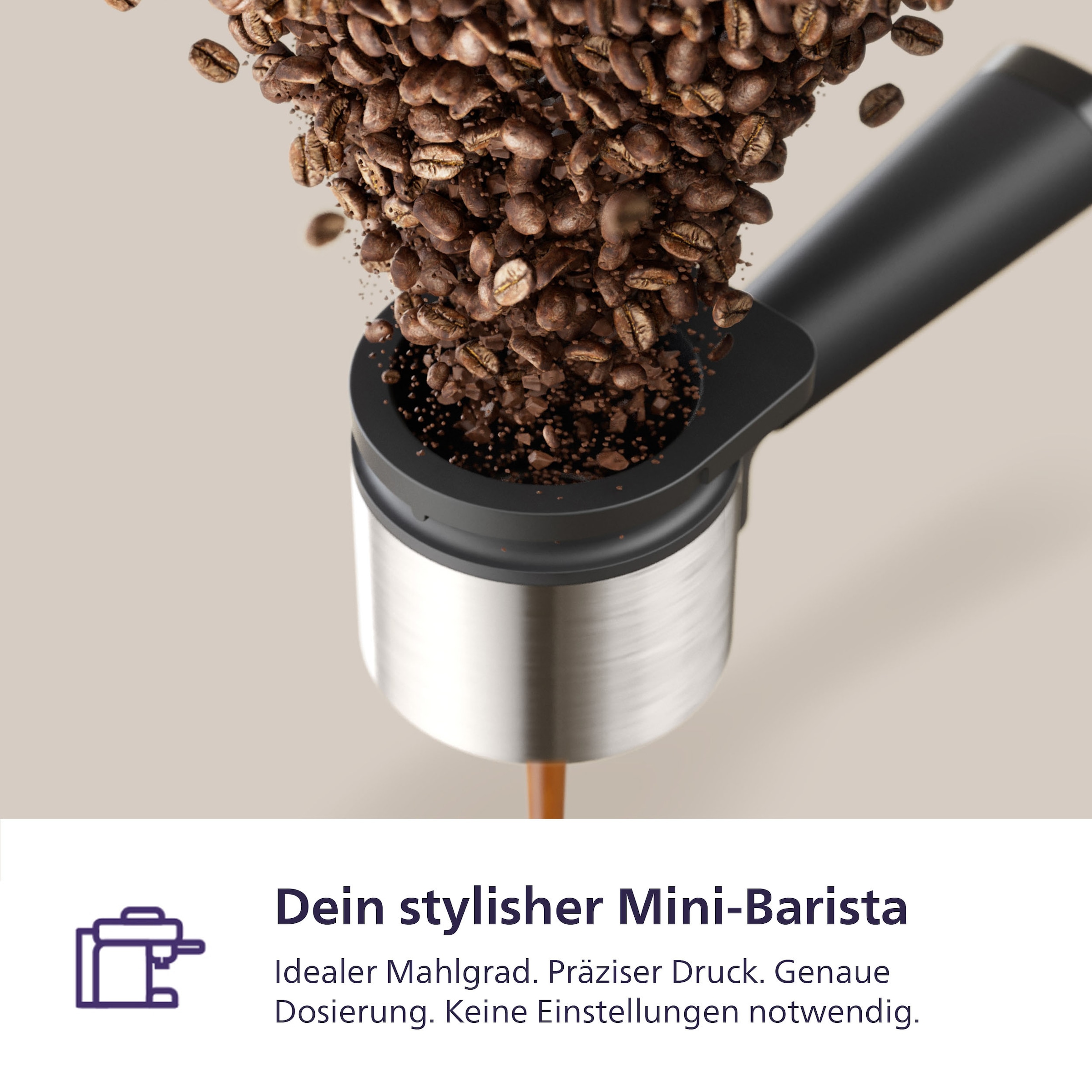 PHILIPS baristina Espressomaschine »BAR305/60 mit Mahlwerk für ganze Bohnen« 16 bar Pumpendruck, Schwarzgrau