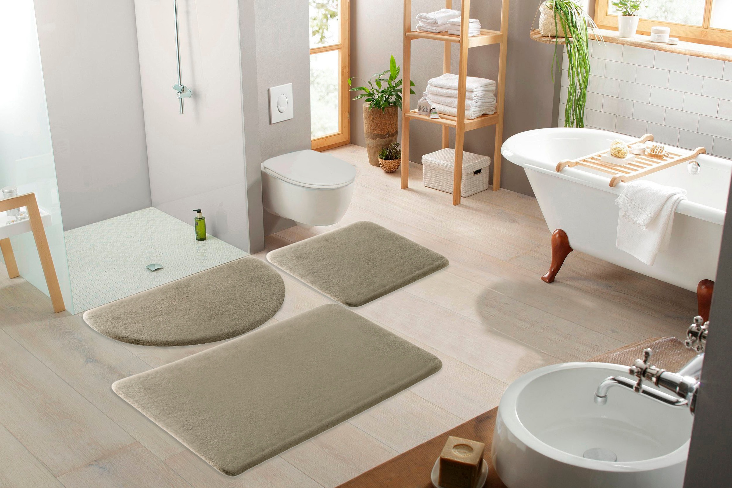my home Badematte »Valeria, Kaninchenfell-Haptik«, rutschhemmend beschichtet, fußbodenheizungsgeeignet-strapazierfähig, Kunstfell, weicher Badteppich