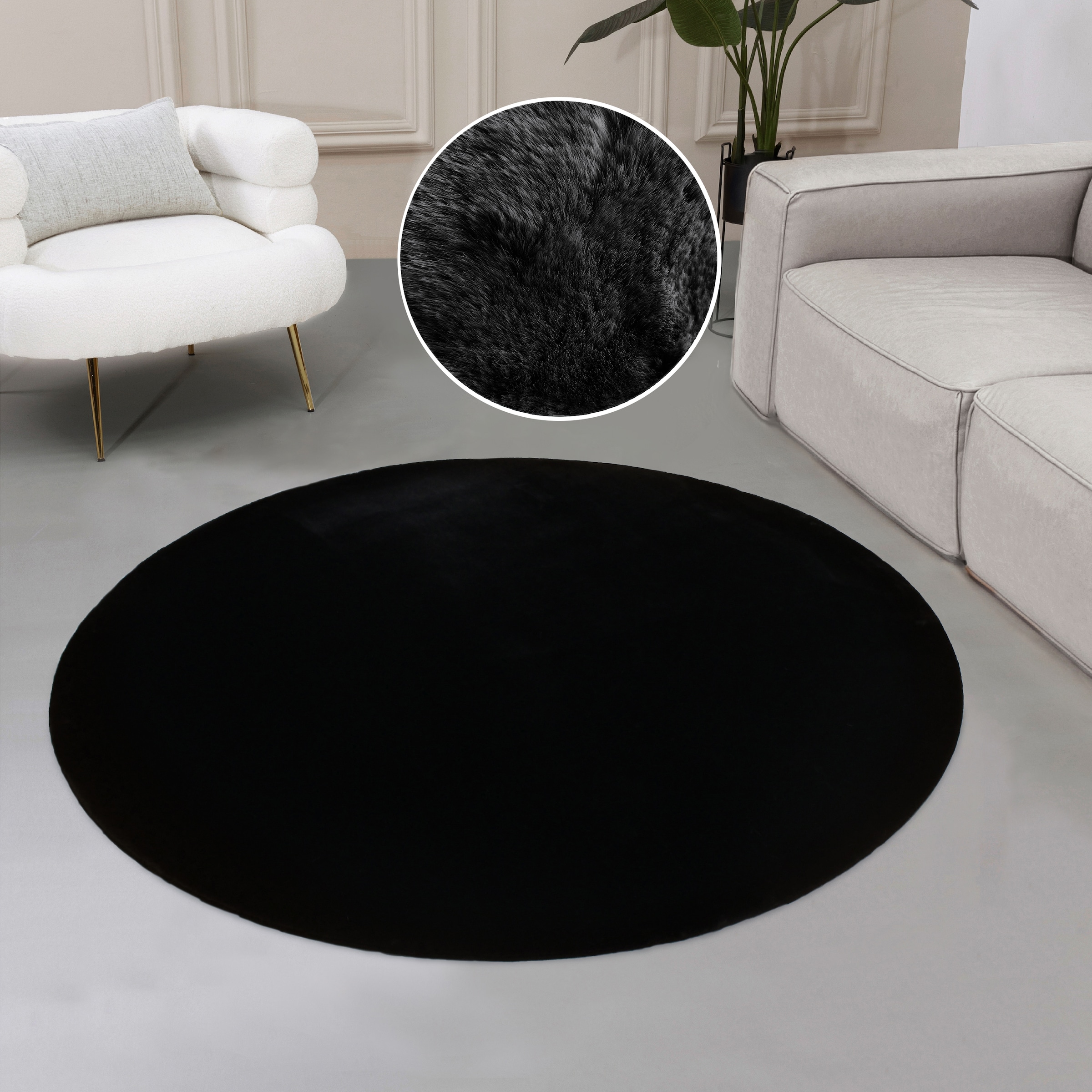 Leonique Fellteppich »Balu«, rund, 20 mm Höhe, Kunstfell in Kaninchenfell Haptik, fußbodenheizungsgeeignet, pflegeleicht, ideale Teppiche für Wohnzimmer, Schlafzimmer, Esszimmer, Arbeitszimmer