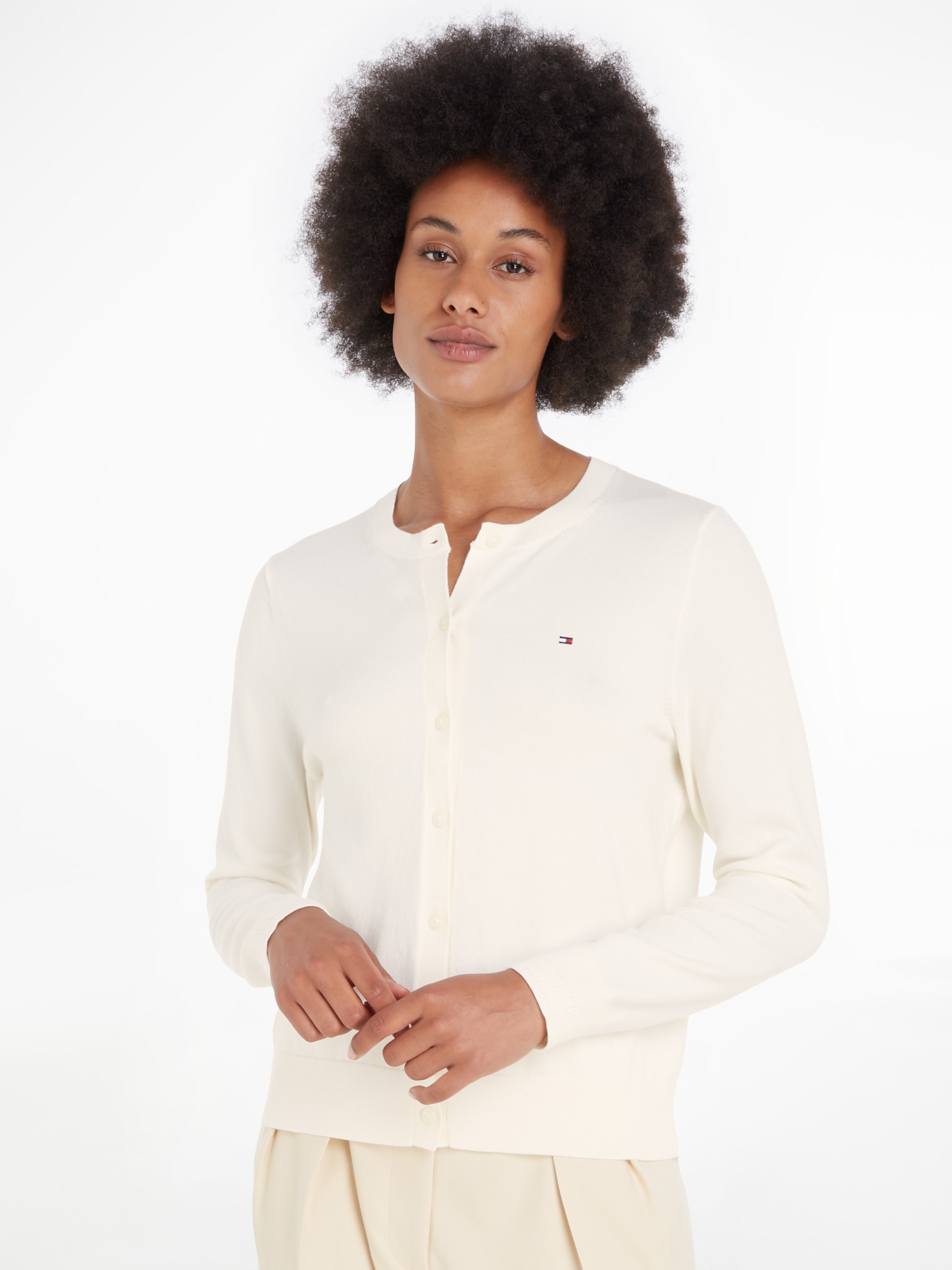 Tommy Hilfiger Cardigan »CO JERSEY STITCH CARDIGAN«, mit Logostickerei