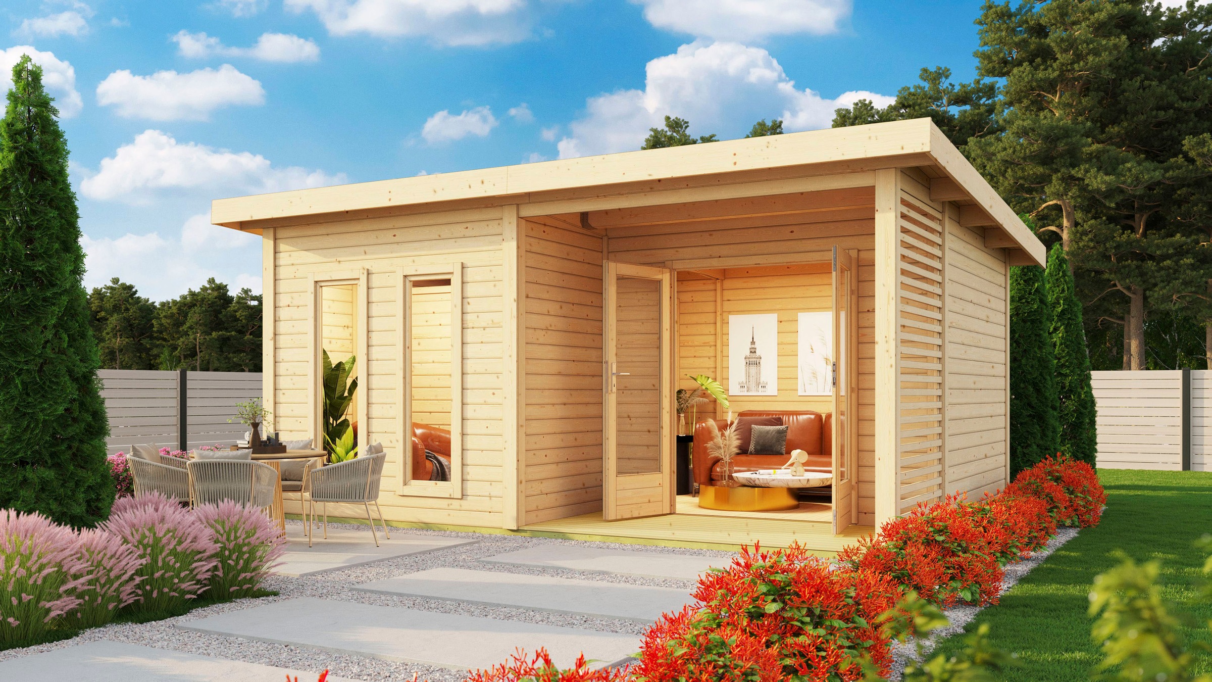 KONIFERA Saunahaus »Maiko 5 SET B«, naturbelassen, mit Ofen 9 kW Bio ext.Steuerung