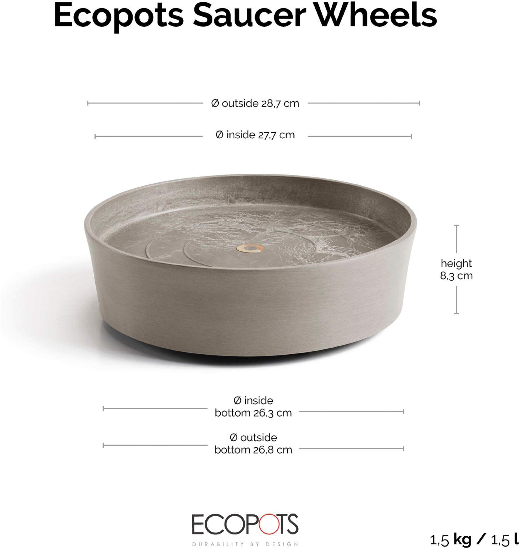 ECOPOTS Blumentopfuntersetzer »SAUCER WHEELS Taupe« BxTxH: 28,7x28,7x8,3 cm