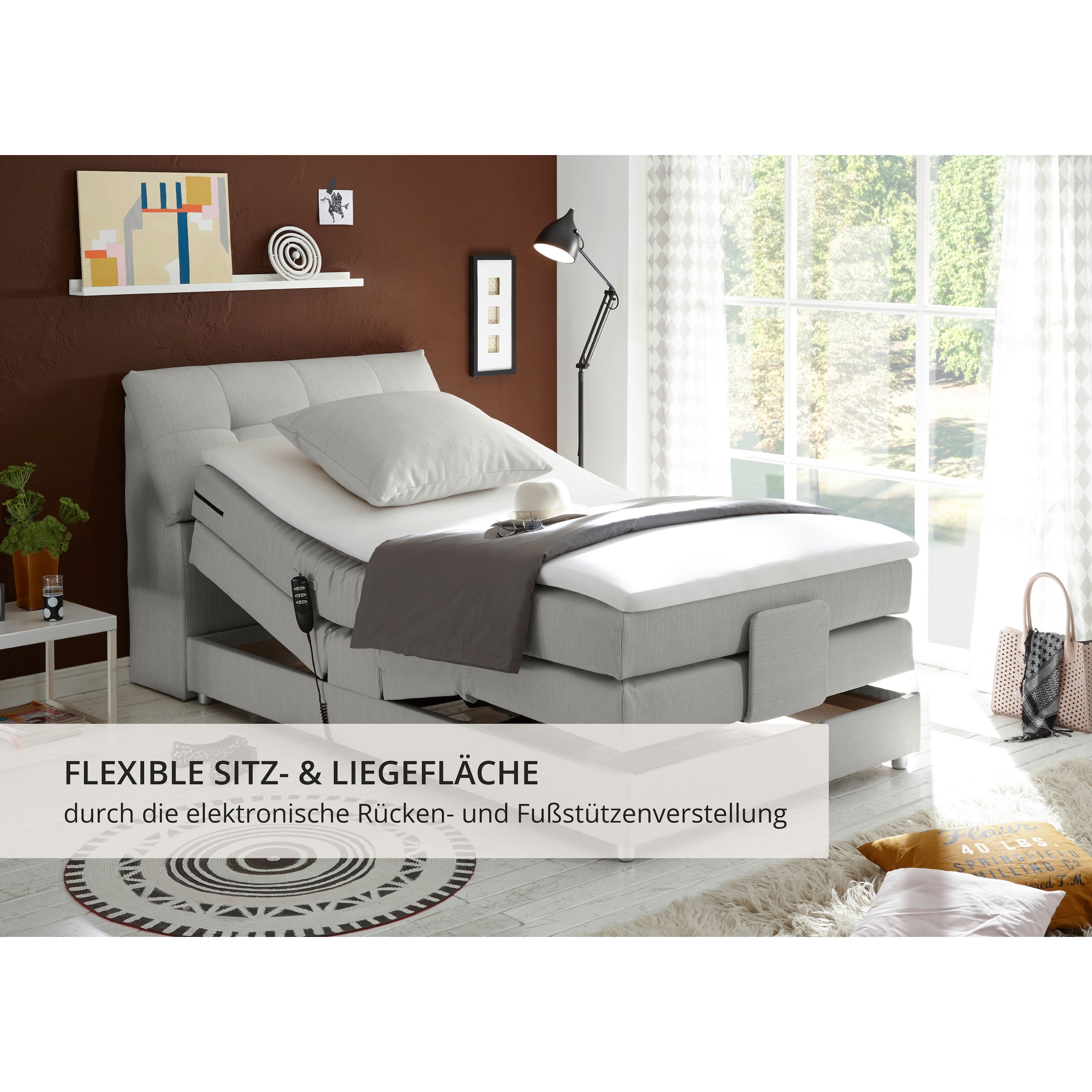 ED EXCITING DESIGN Boxspringbett »Carpino wahlweise in den Breiten 120cm oder 180cm erhältlich« inkl. Motor, Stauraum im Kopfteil und Topper
