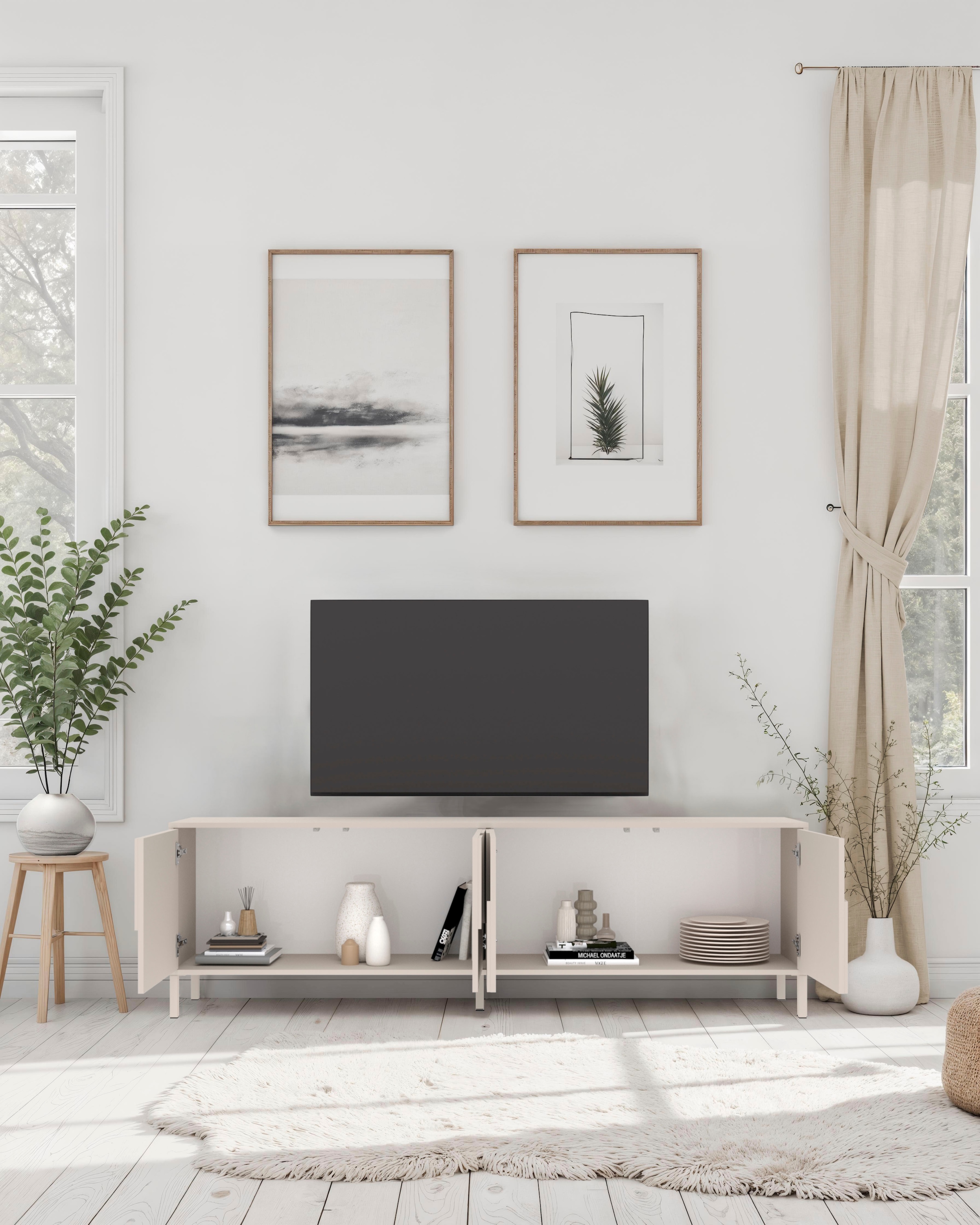 INOSIGN Lowboard »Stone, 205 cm breit, 4 Türen, TV-Schrank, TV-Kommode, Medienboard« 3D-Design, Push-to-open, Innenraum großzügig, Füße 14/2 cm wählbar