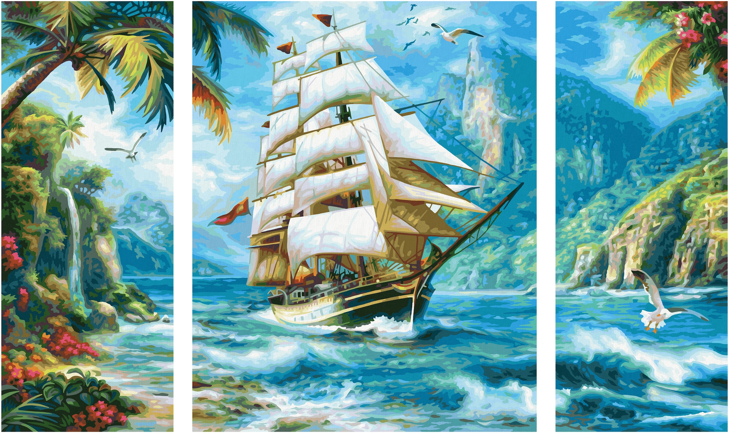 Schipper Malen nach Zahlen »Meisterklasse Triptychon - Segelschiff in der Südsee« Made in Germany