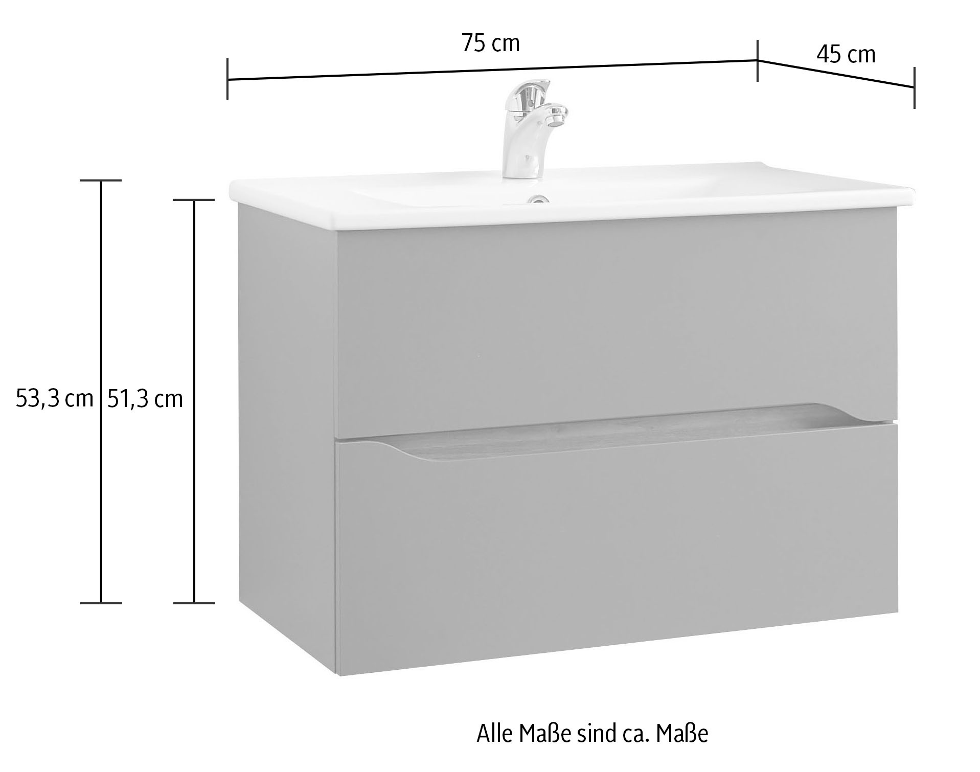 Saphir Badmöbel-Set »Quickset 5-teilig, Keramik-Waschtisch mit LED-Spiegel«, (7 St.), Midischrank, Unterschrank, Hängeschrank, inkl. Türdämpfer, 4 Türen