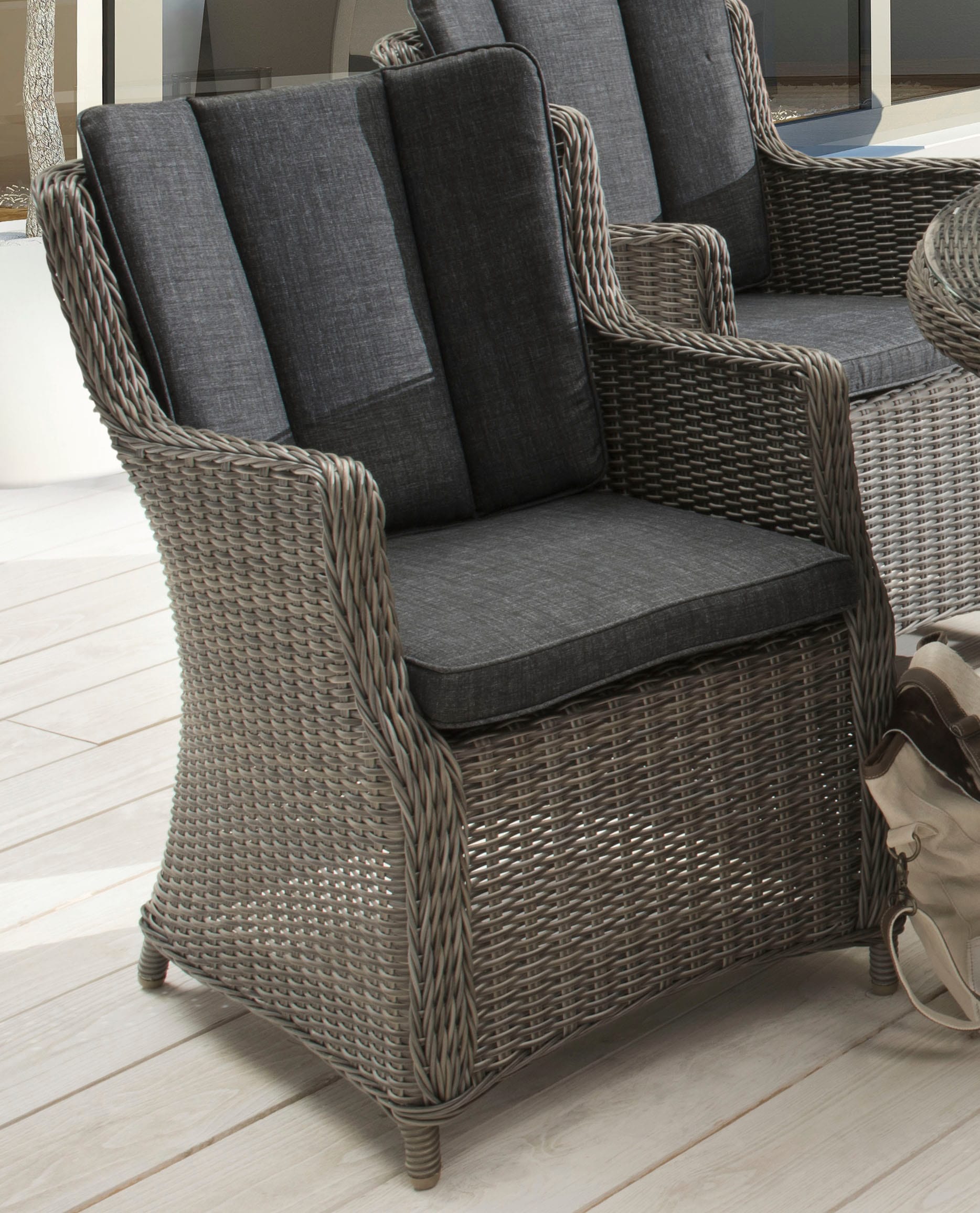 Destiny Balkonset »LUNA MALAGA«, (7 tlg., 2x Sessel, 1x Beistelltisch, inkl. Auflagen), Aluminium, Polyrattan