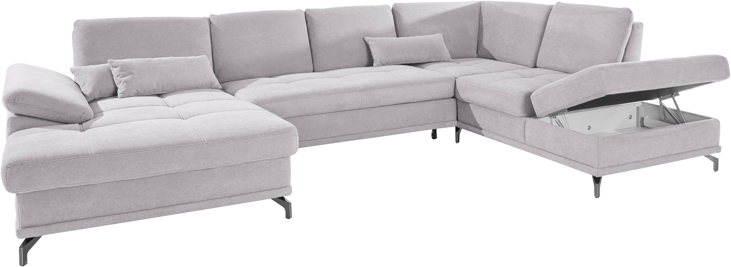 Places of Style Wohnlandschaft »Costello U-Form, mit Sitztiefenverstellung, Armteilverstellung und«, 3 Nierenkissen, optional Bettfunktion und Bettkasten