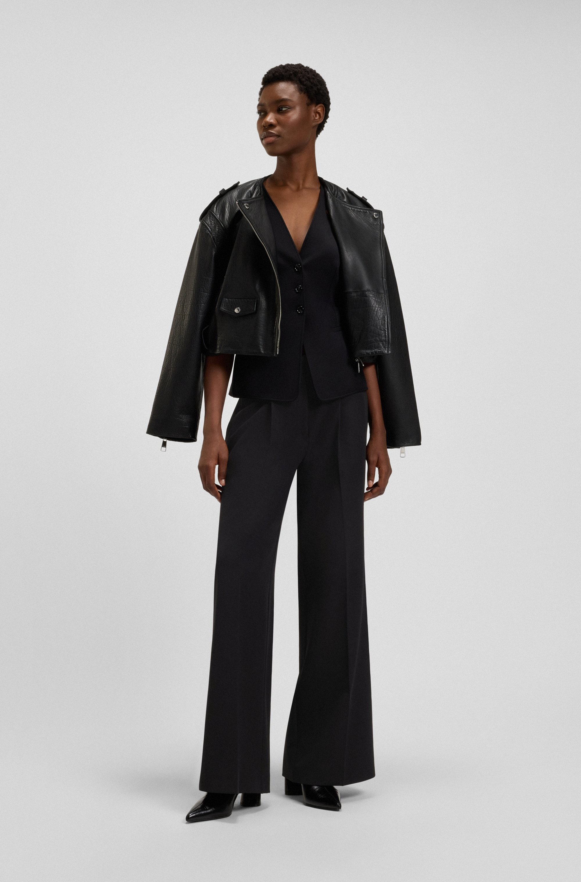 BOSS ORANGE Anzughose »Tiwi Premium Damenmode«, Wide Leg mit Bügelfalte