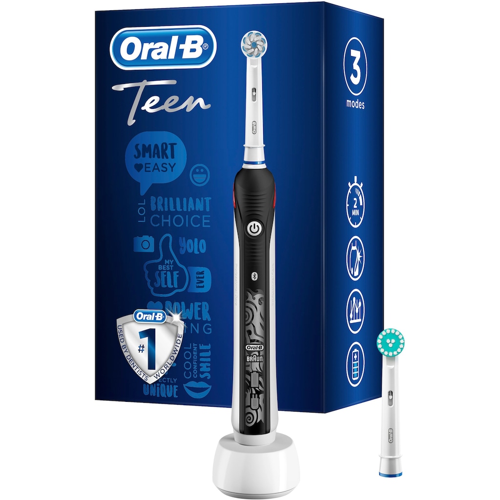 Oral-B Elektrische Zahnbürste »Teen Black«, 2 St. Aufsteckbürsten