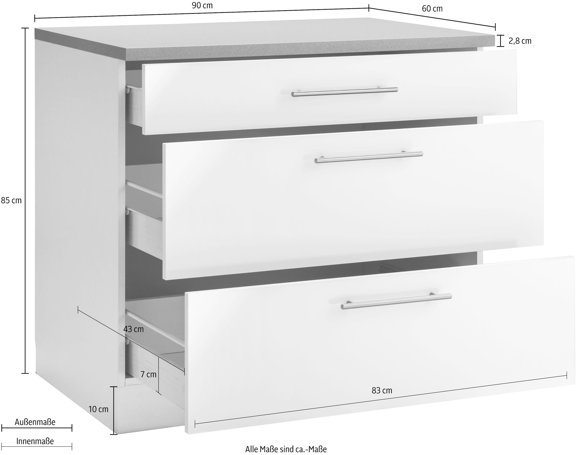 wiho Küchen Unterschrank »Cali«, 90 cm breit, mit 2 großen Auszügen auf  Rechnung kaufen | Kochfeldumbauschränke