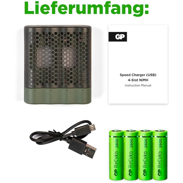 GP Batteries Batterie-Ladegerät »ReCyko Speed M451 4-fach NiMH mit 4 x AA  2600 mAh NiMH-Batterien« jetzt im %Sale