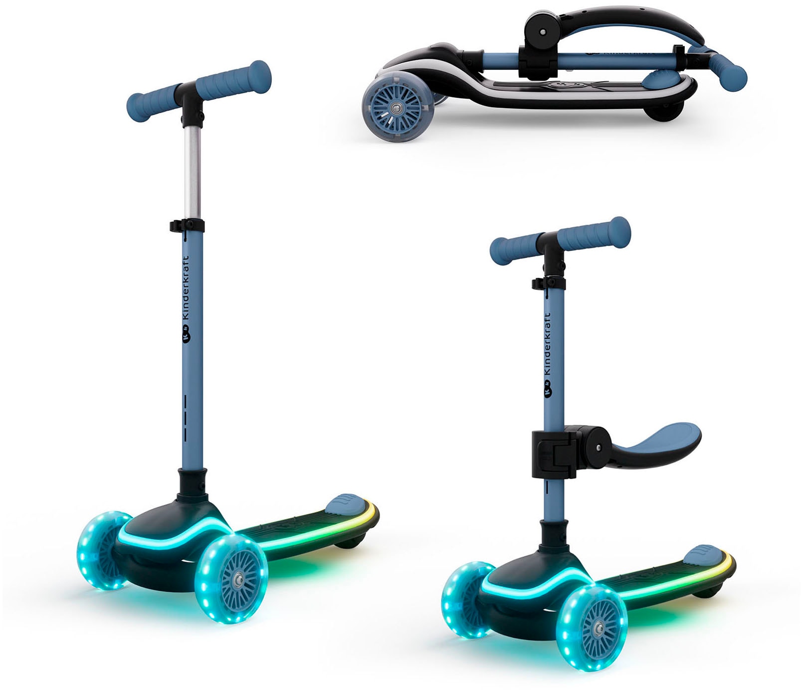 Kinderkraft Tretroller »RAKET UP« mit LED-Leuchten im Trittbrett und beleuchtete RGB-Räder