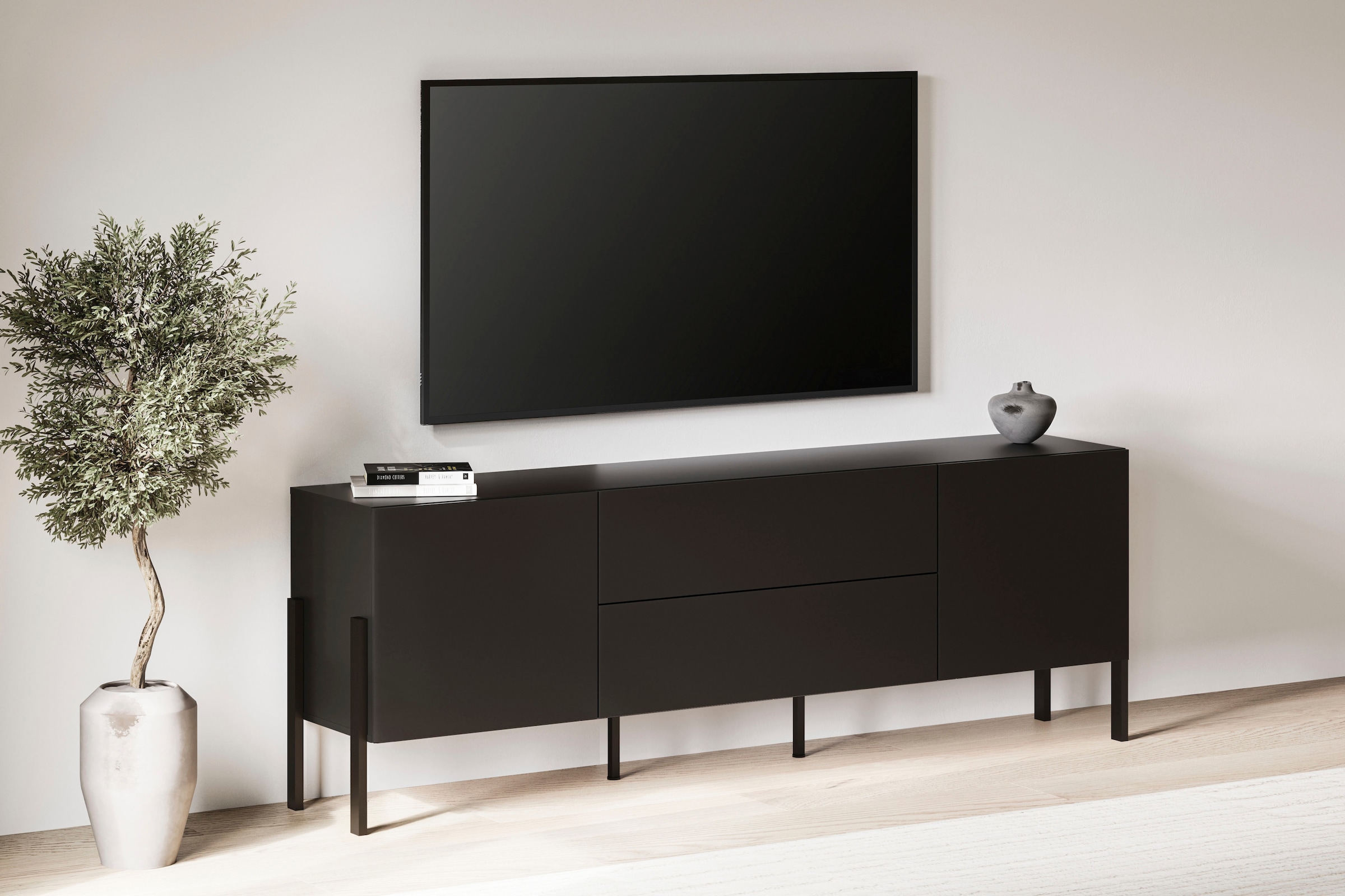 OTTO home Lowboard »Jukon,Breite 200 cm, moderne grifflose TV-Kommode,2 Türen/2 Schubladen« TV-Schrank mit viel Stauraum, TV-Board, push-to-open-Funktion