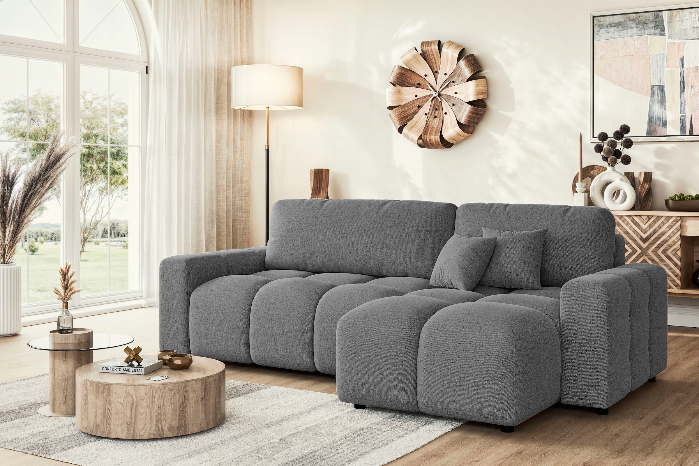 Home affaire Ecksofa »FELICI, Schlafsofa 233cm, L-Form mit Recamiere beidseitig montierbar« Designsofa mit Bettfunktion und Bettkasten, Maße B/T/H: 233/142/88 cm