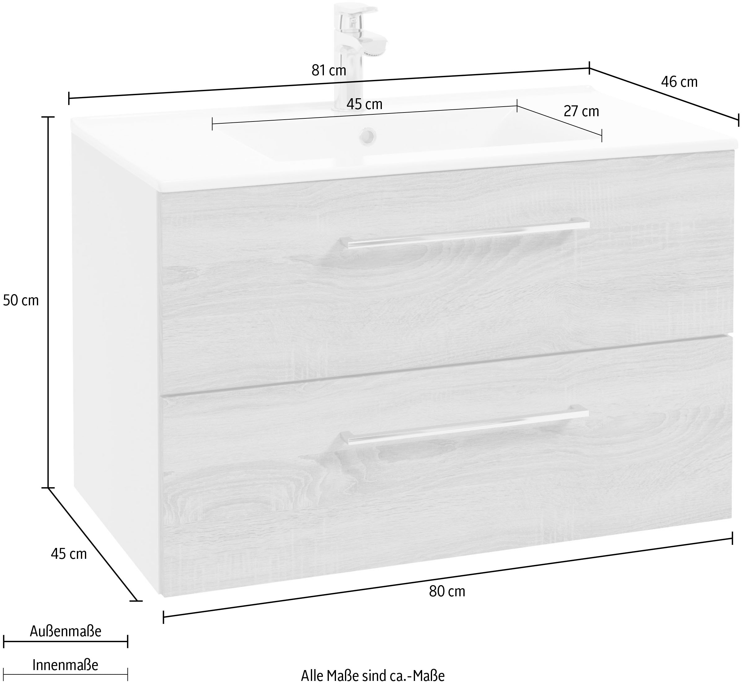 welltime Waschtisch »Palermo«, Badmöbel inkl. Waschbecken, Breite 80 cm