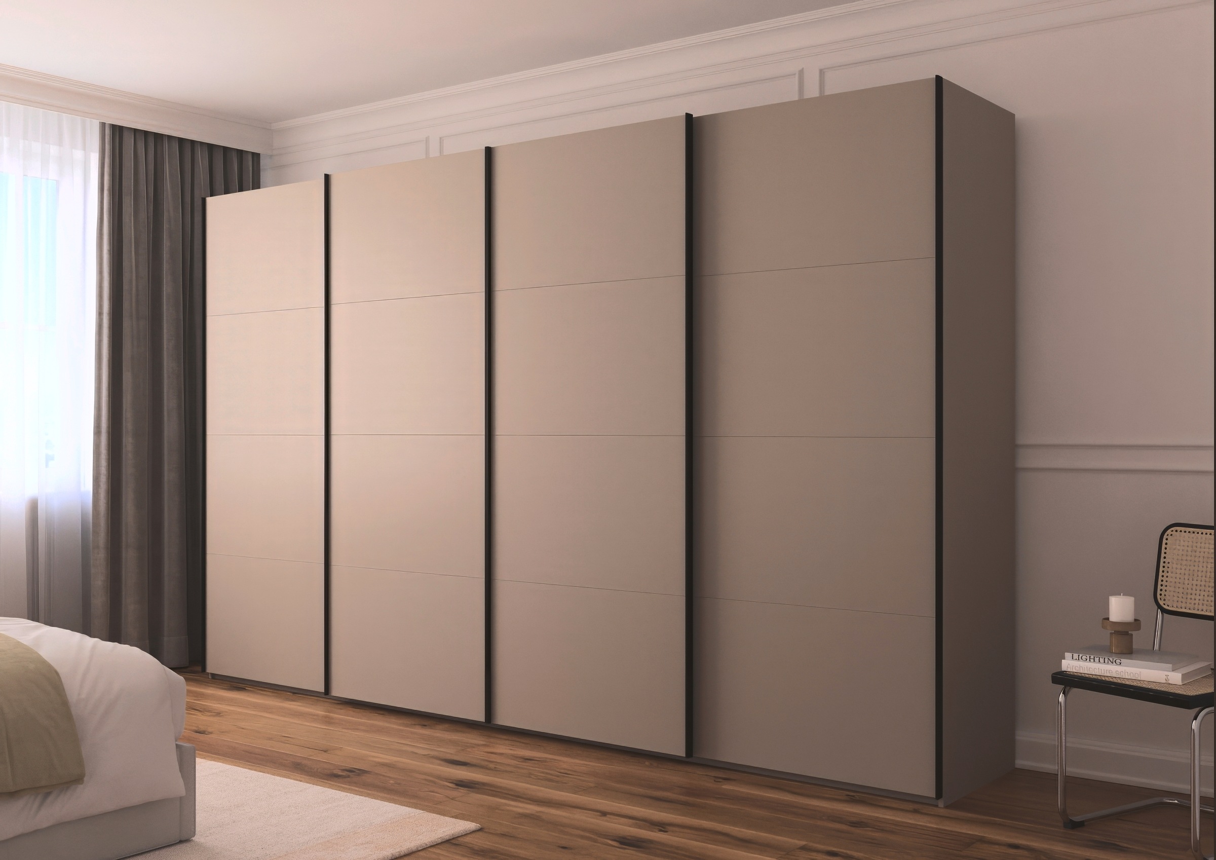 rauch Schwebetürenschrank »Kleiderschrank Schrank Garderobe Schlafzimmerschrank SCALE-FYRA«, edle viergeteilte Türen viele Farben und Griff-Farben MADE IN GERMANY