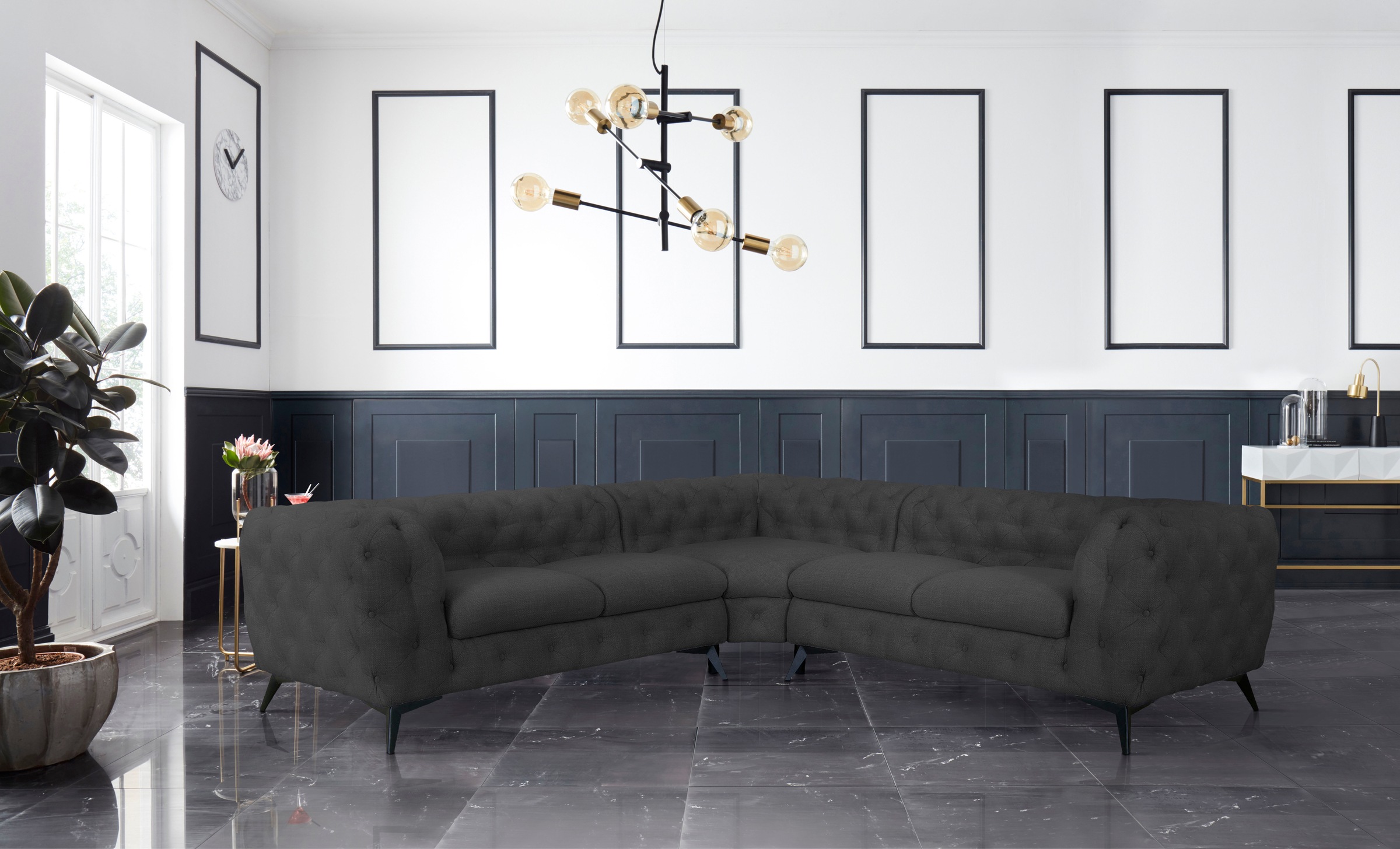 Leonique Chesterfield-Sofa »Ecksofa GLYNIS L-Form mit Wellenunterfederung, günstig online kaufen