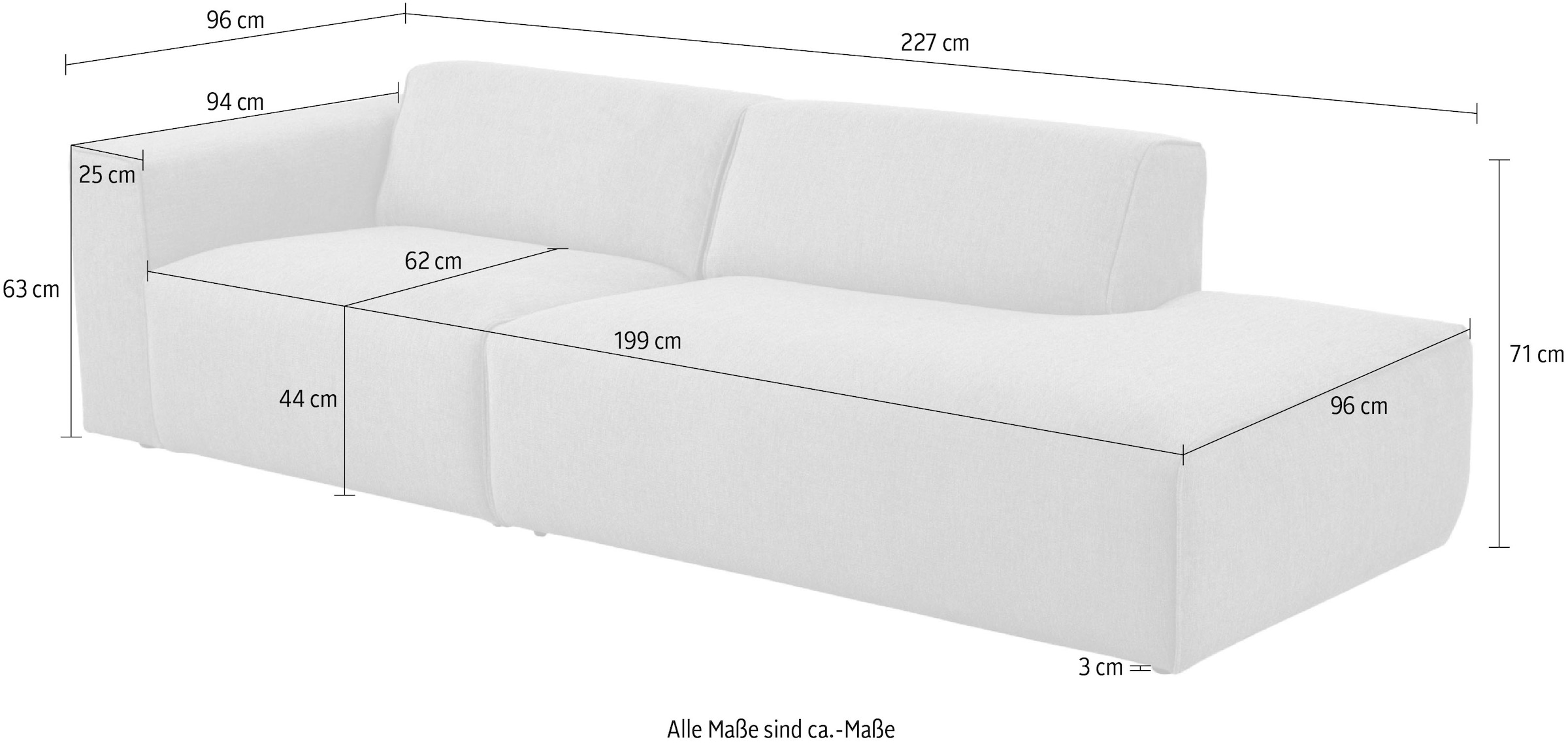 andas 2-Sitzer »Noord mit Kedernaht, Breite 227 cm«, Cord, Struktur, Webstoff, mit Wellenunterfederung, Massivholzrahmen