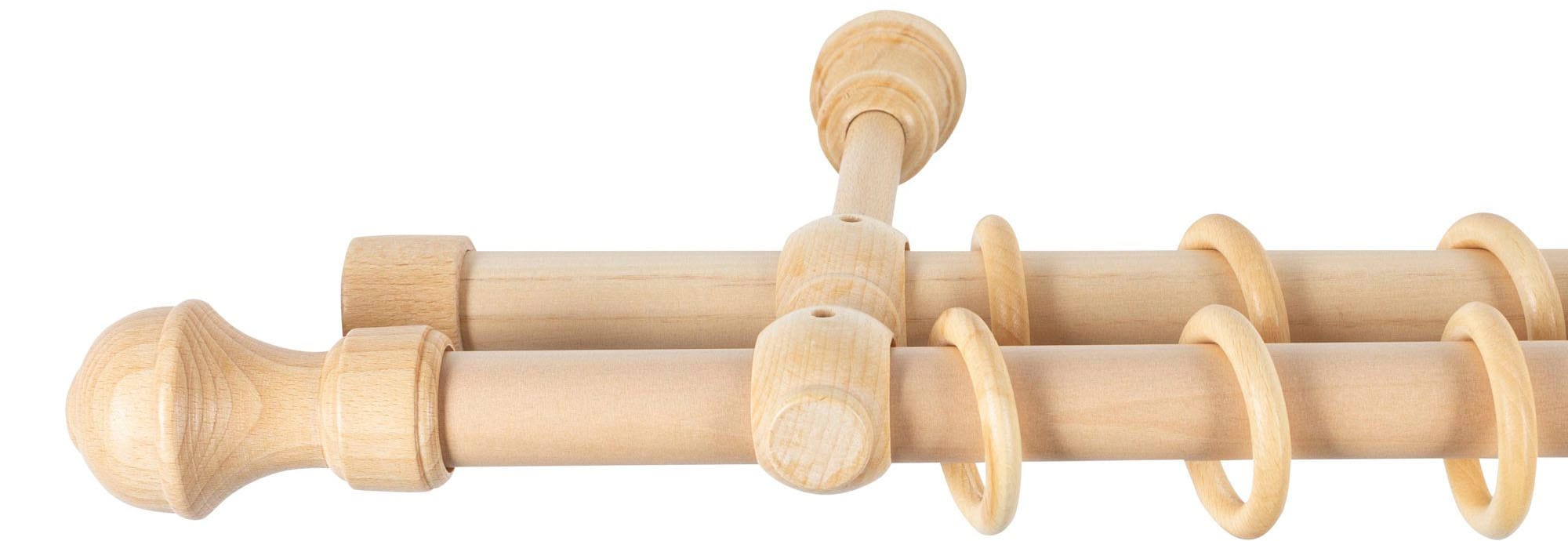 SN DECO GROUP Gardinenstange »Ares«, 2 läufig-läufig, Fixmaß, 28 mm, Holz, verschiedene Längen und Farben, Komplettset