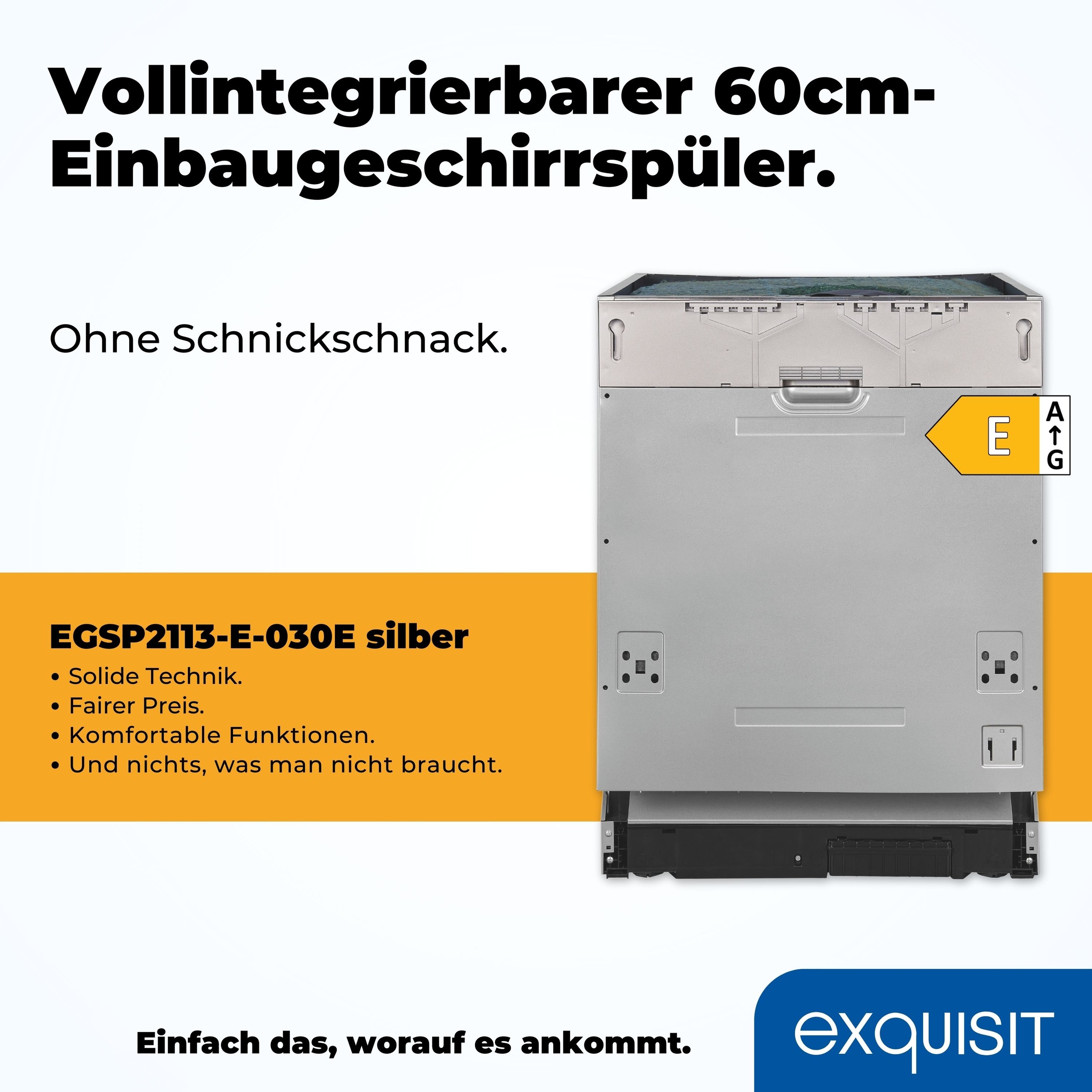 exquisit vollintegrierbarer Geschirrspüler »EGSP2113-E-030E silber«, 13 Maßgedecke
