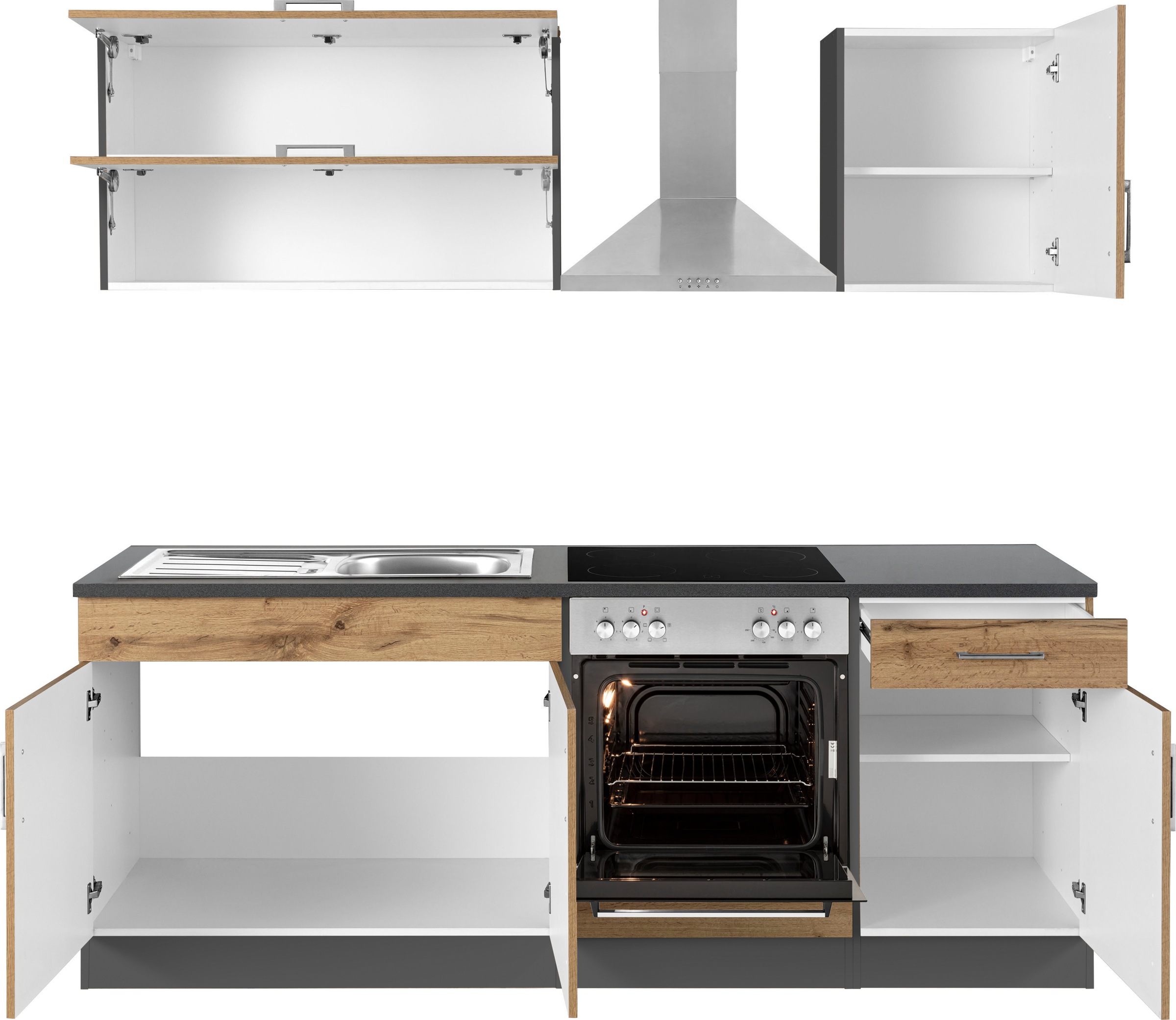 KOCHSTATION Küchenzeile »KS-Colmar« mit E-Geräten, Breite 210 cm