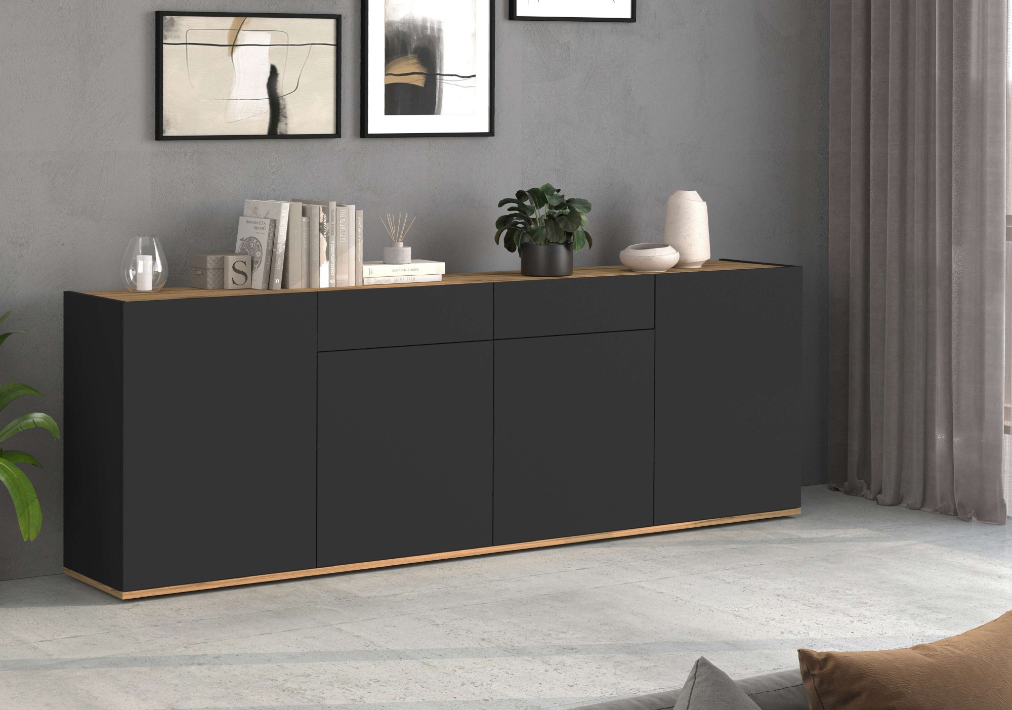 INOSIGN Sideboard »GARDA Sideboard,Kommode, Schrank, Kredenz Grifflos mit Push to Open«, (1 St.), 4 Türen, 2 Schubladen, grifflos Breite 200 cm