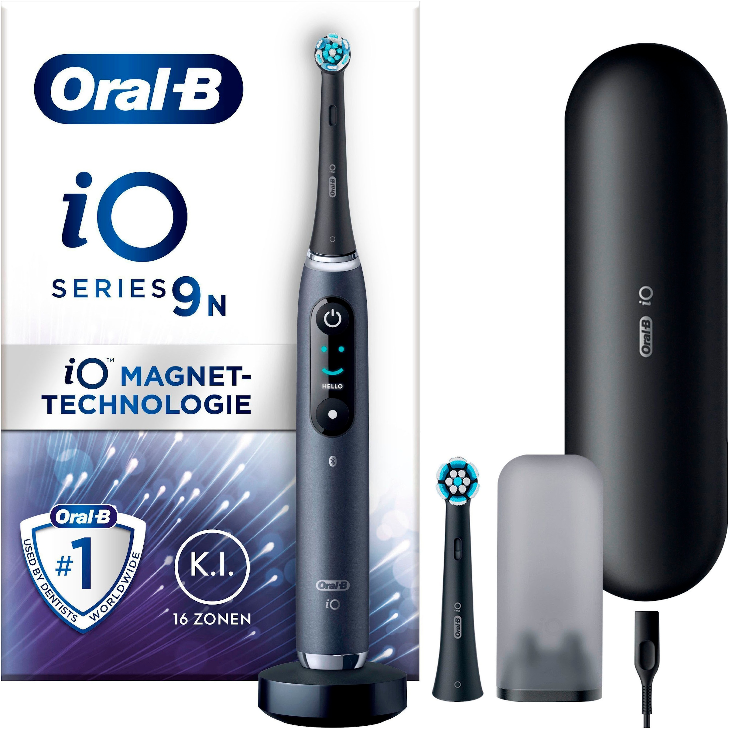 Oral-B Elektrische Zahnbürste »iO 9«, 2 St. Aufsteckbürsten, mit Magnet-Technologie, 7 Putzmodi, Farbdisplay & Lade-Reiseetui