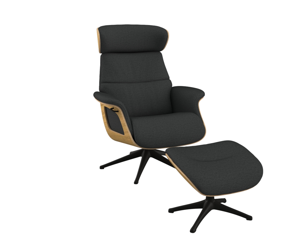 FLEXLUX Relaxsessel »Clement Relaxstuhl, Polstersessel, Liegesessel, TV-Sessel,«, Rücken- & Kopfteilverstellung, Drehbar, Armlehne Eiche, Fuß Schwarz