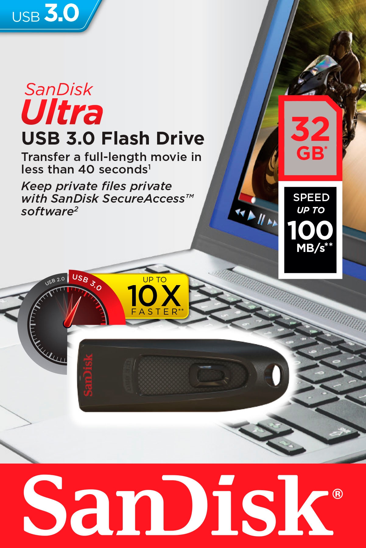 Sandisk USB-Stick »Ultra USB 3.0« (32GB GB USB 3.2 Lesegeschwindigkeit 130 MB/s)