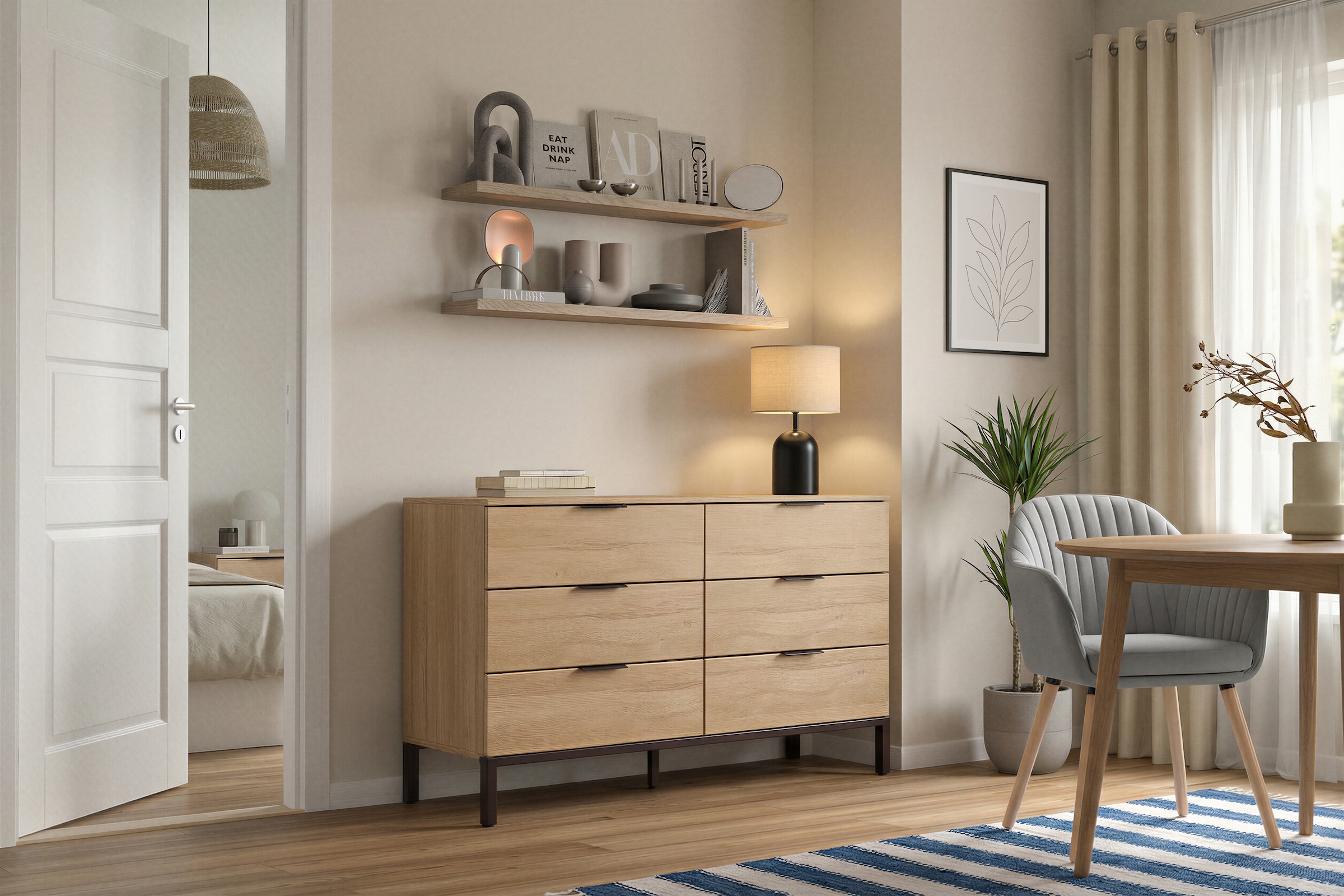OTTO home Kommode »Jorinde« Melaminoberfläche, flexibler Stauraum und robustes Metallgestell