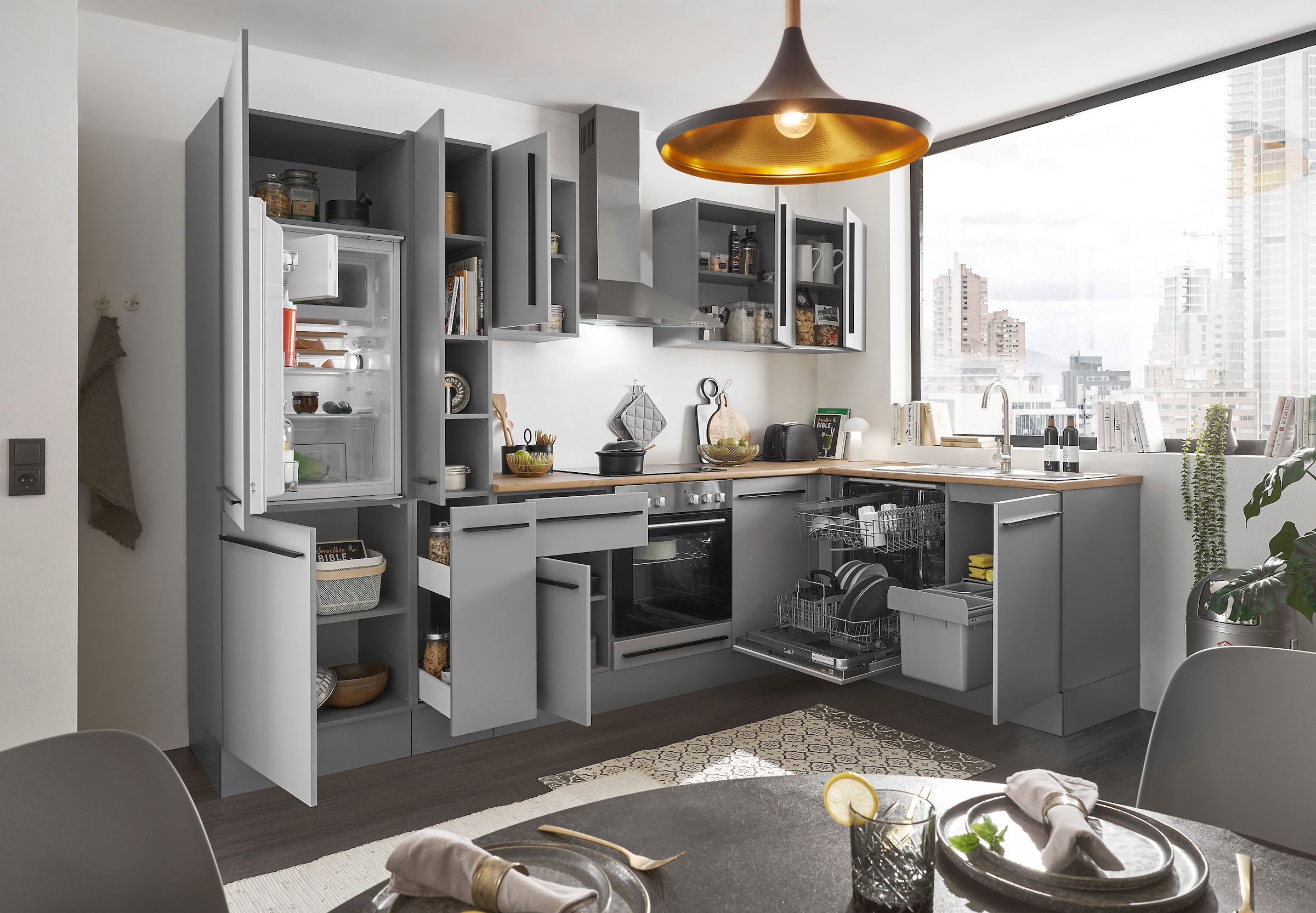 BASIC by Balculina Winkelküche »Denver, Küche BxHxT 310/115 x 211 x 60«, Breite 310 cm, wahlweise mit E-Geräten und Induktion