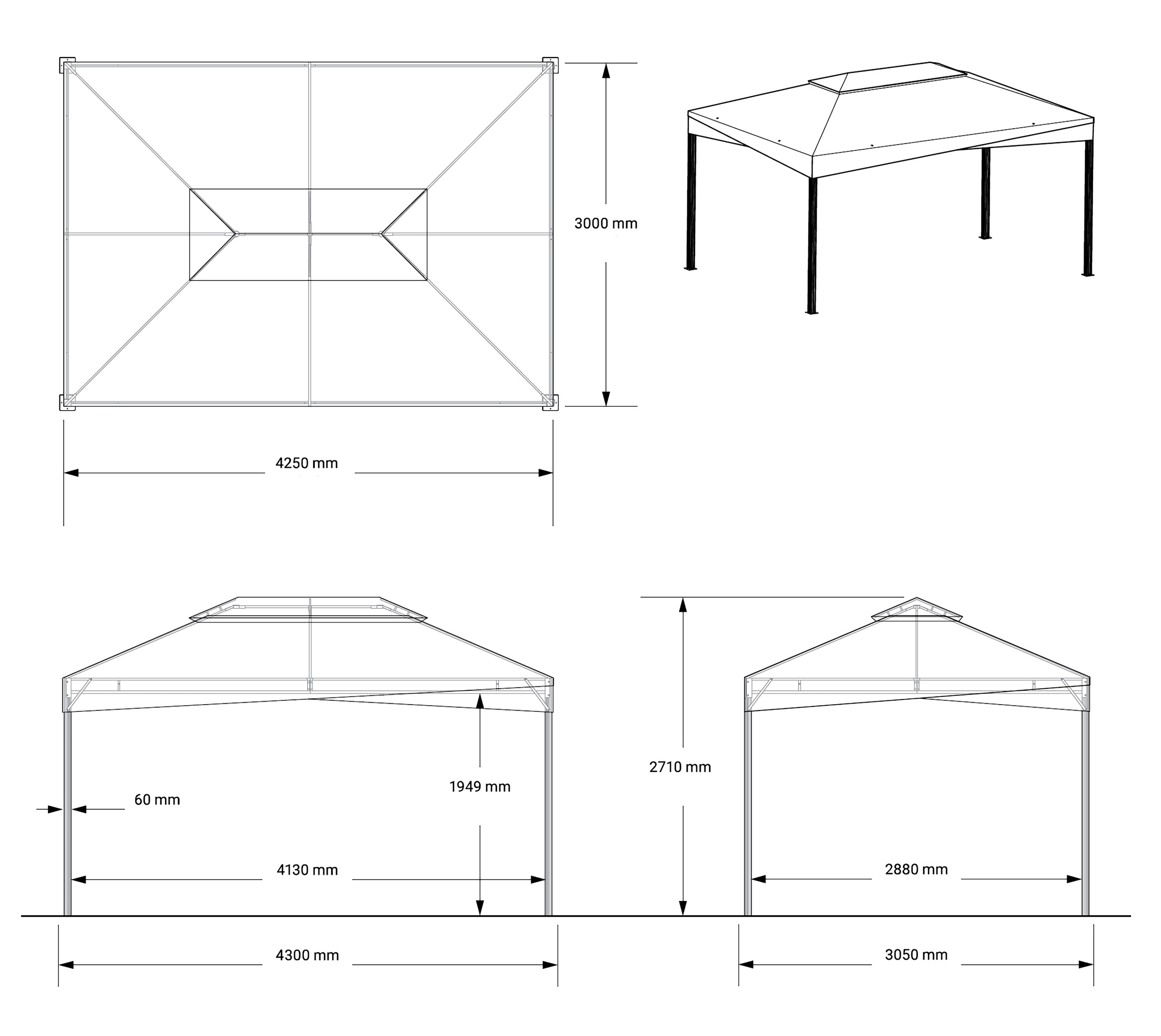 Sojag Pavillon »Malta 1014 Schwarz« 305x430x271cm, massive Konstruktion aus Aluminium