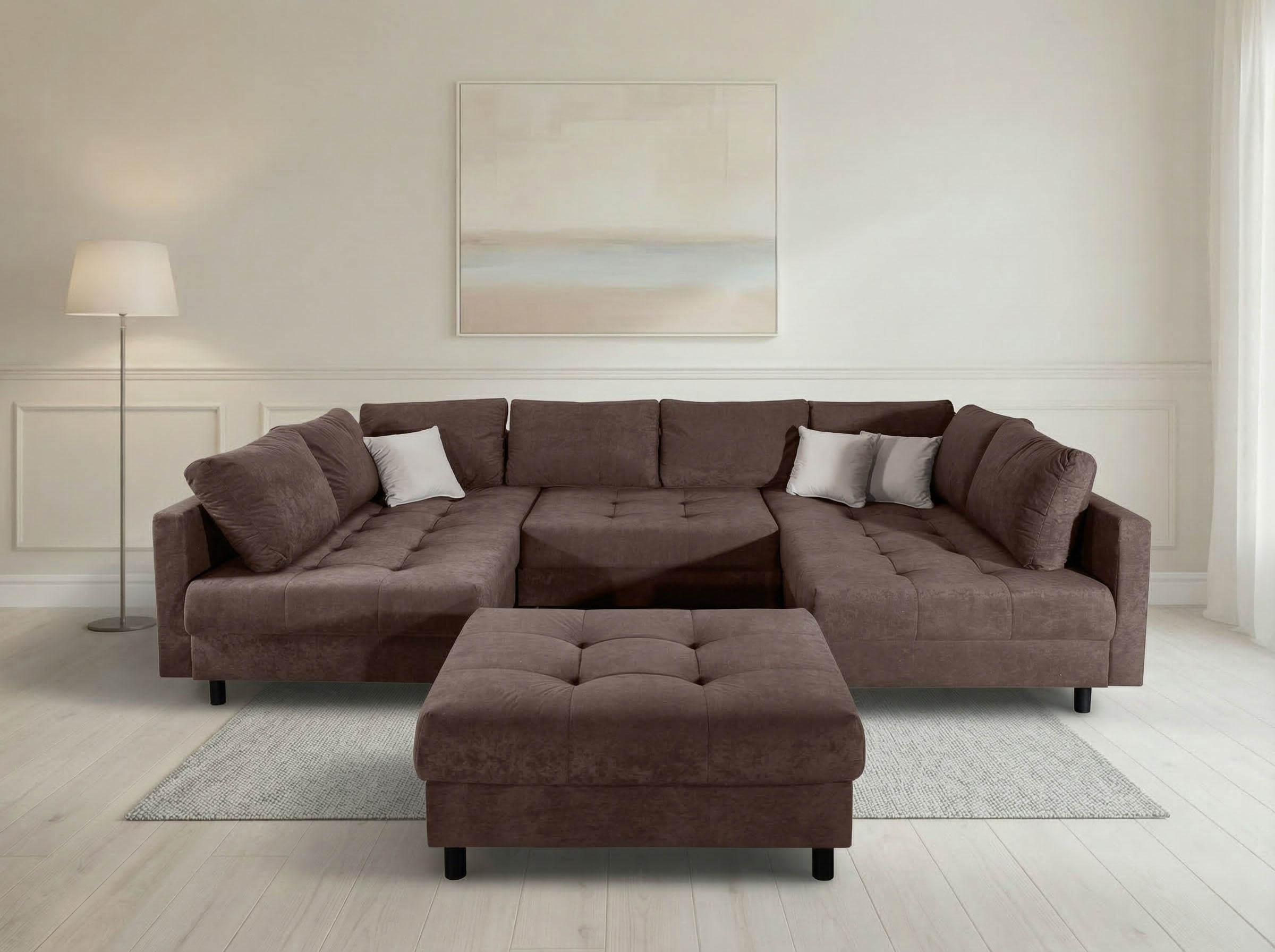 OTTO home Wohnlandschaft »Antonia U-Form, B: 298 cm« Wohnlandschaft, Rückenkissen, 2 ottomane, Komfortablem Bonnelfederkern