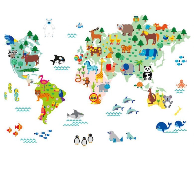 Wall-Art Wandtattoo »Kinder Tierwelt Weltkarte bunt«, (1 St.) auf Rechnung  kaufen