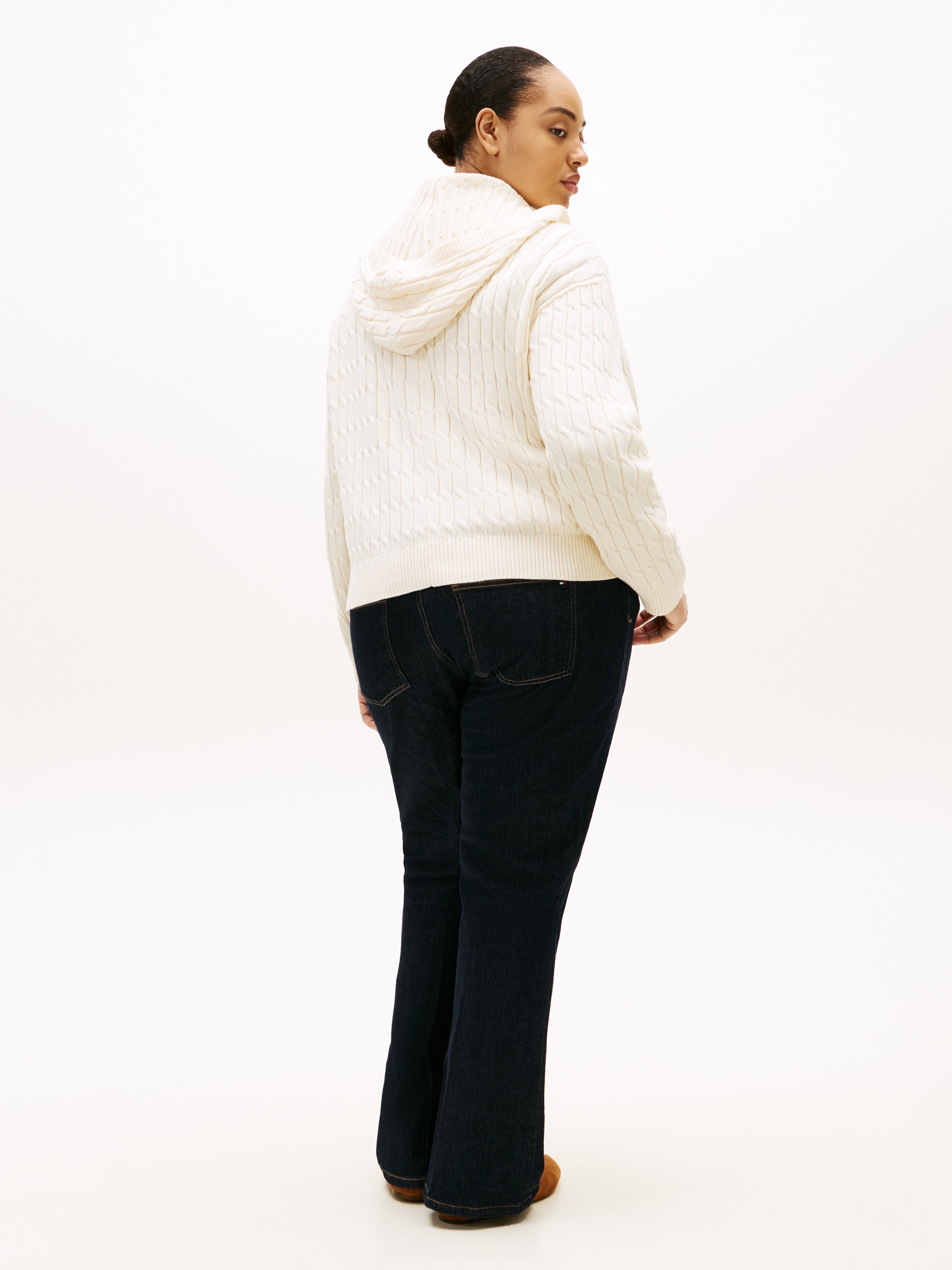 Tommy Hilfiger Curve Kapuzenstrickjacke »CRV CO CABLE MID GG LS ZIP HOODY« in großen Größen, mit Zopfmuster