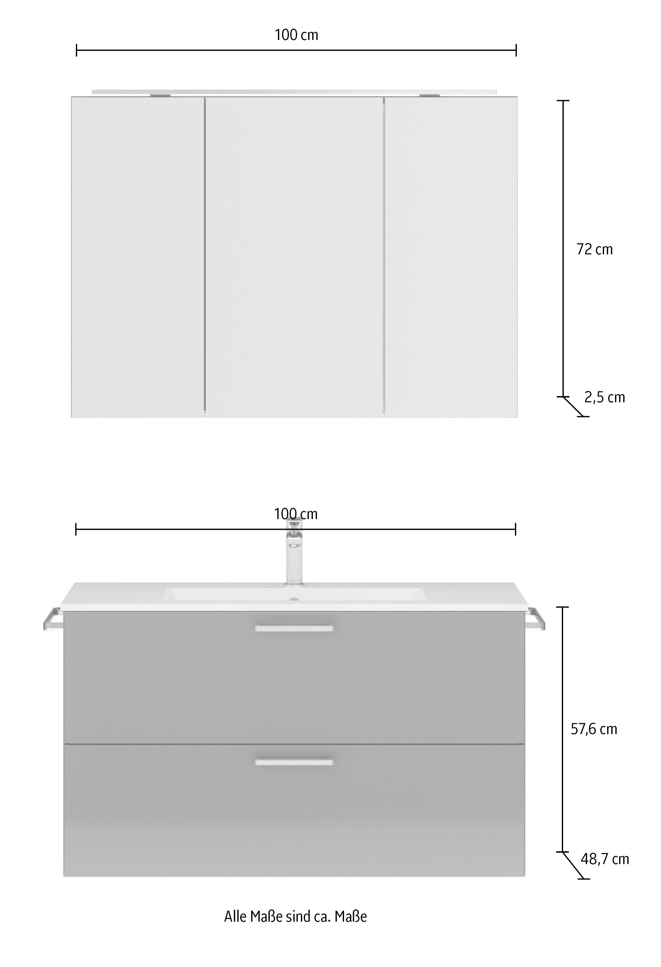 nobilia® Badmöbel-Set »Tolvina«, (2 St., vormontiert, mit Soft-Close), inkl. Spiegelschrank mit Beleuchtung und Dimmerfunktion, in 4 Breiten