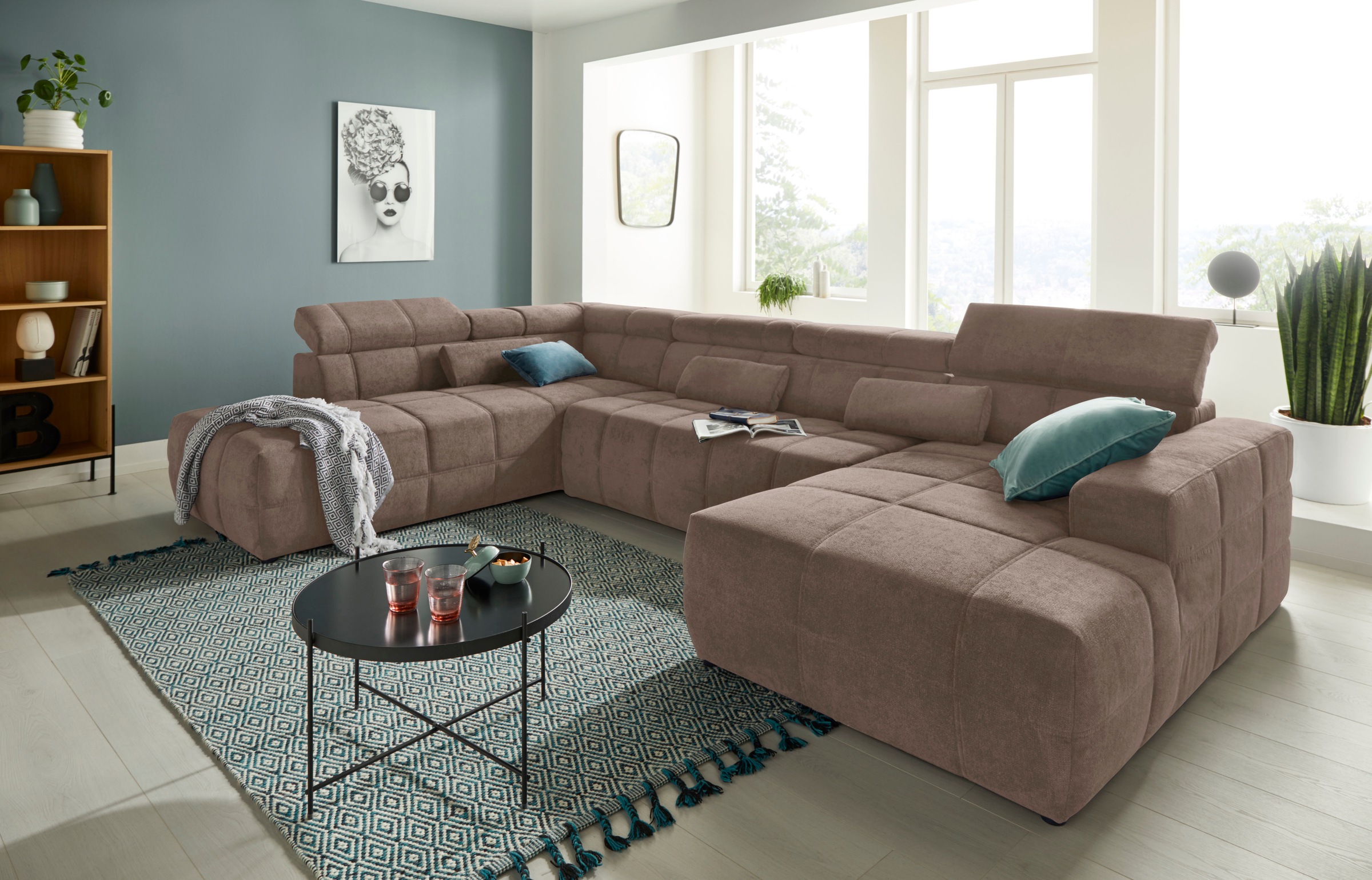 DOMO collection Wohnlandschaft Brandon viele Bezugsarten, incl. Nierenkissen, mit Kopfteilverstellung, wahlweise Sitztiefenverstellung