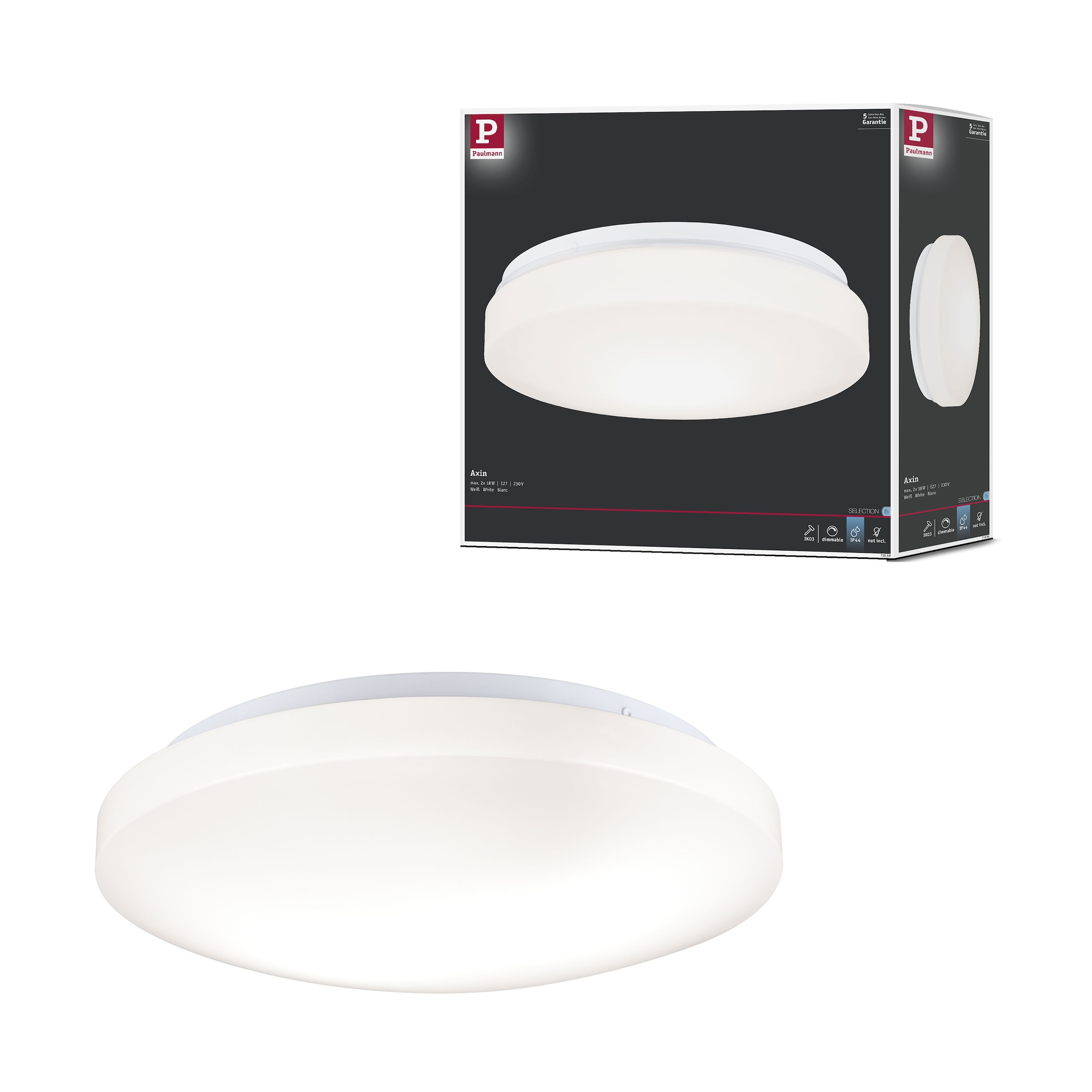 Paulmann Deckenleuchte »Axin IP44 E27 230V max. 2x18W Weiß« E27 1 Stk. dimmbar