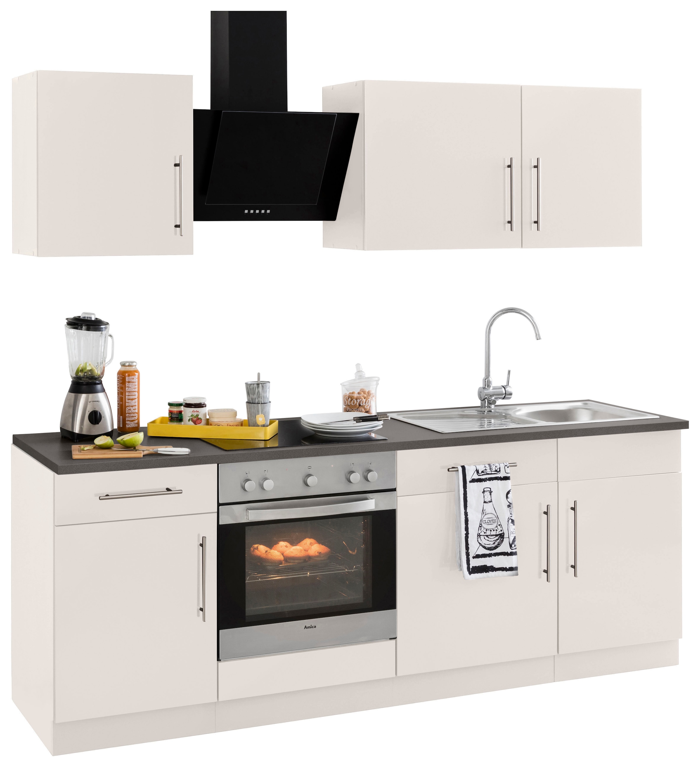 wiho Küchen Küchenzeile »Cali«, mit E-Geräten, Breite 220 cm mit  Metallgriffen auf Raten bestellen