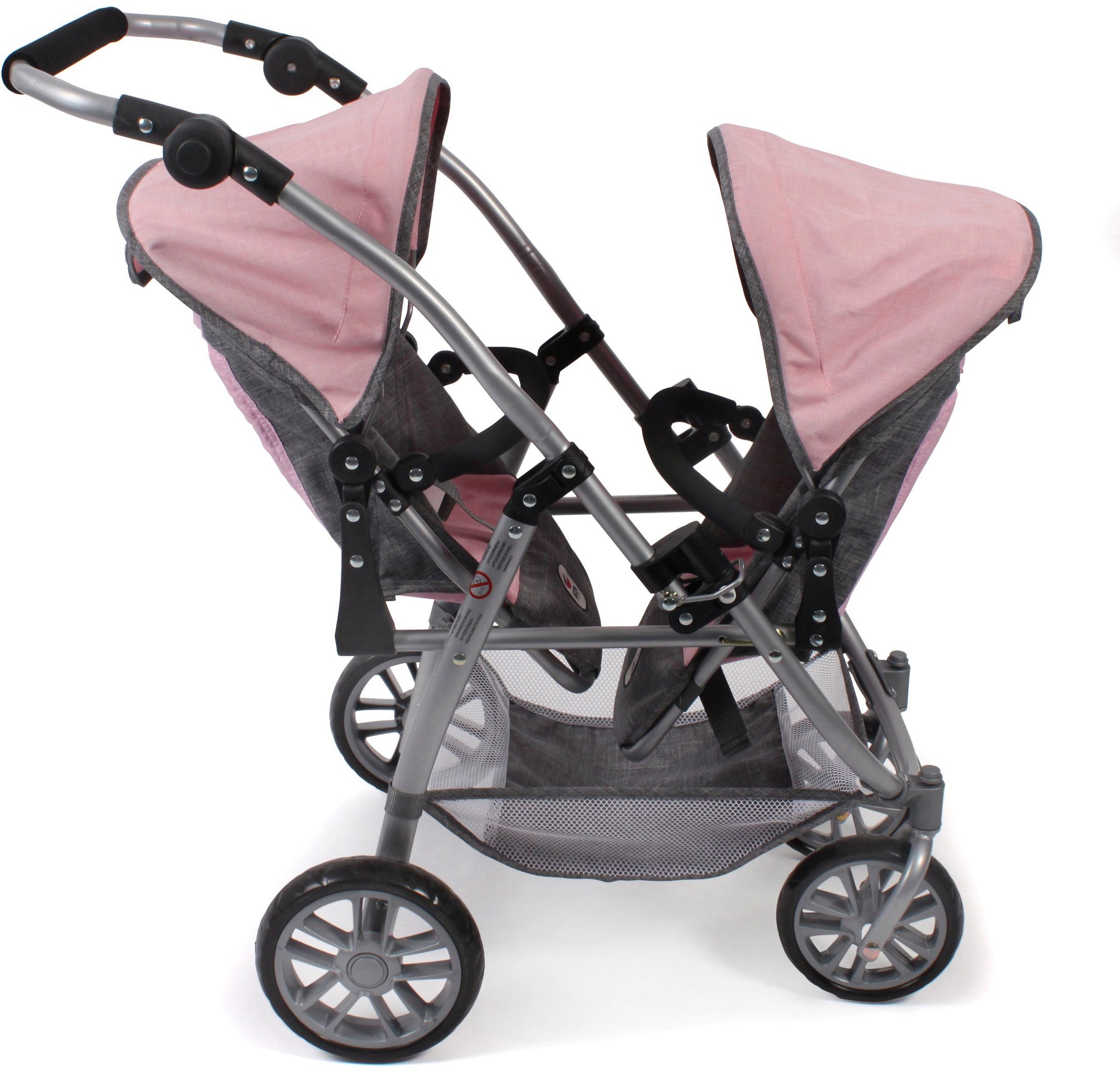 CHIC2000 Puppen-Zwillingsbuggy »Vario, Grau-Rosa«, mit schwenkbaren Vorderrädern