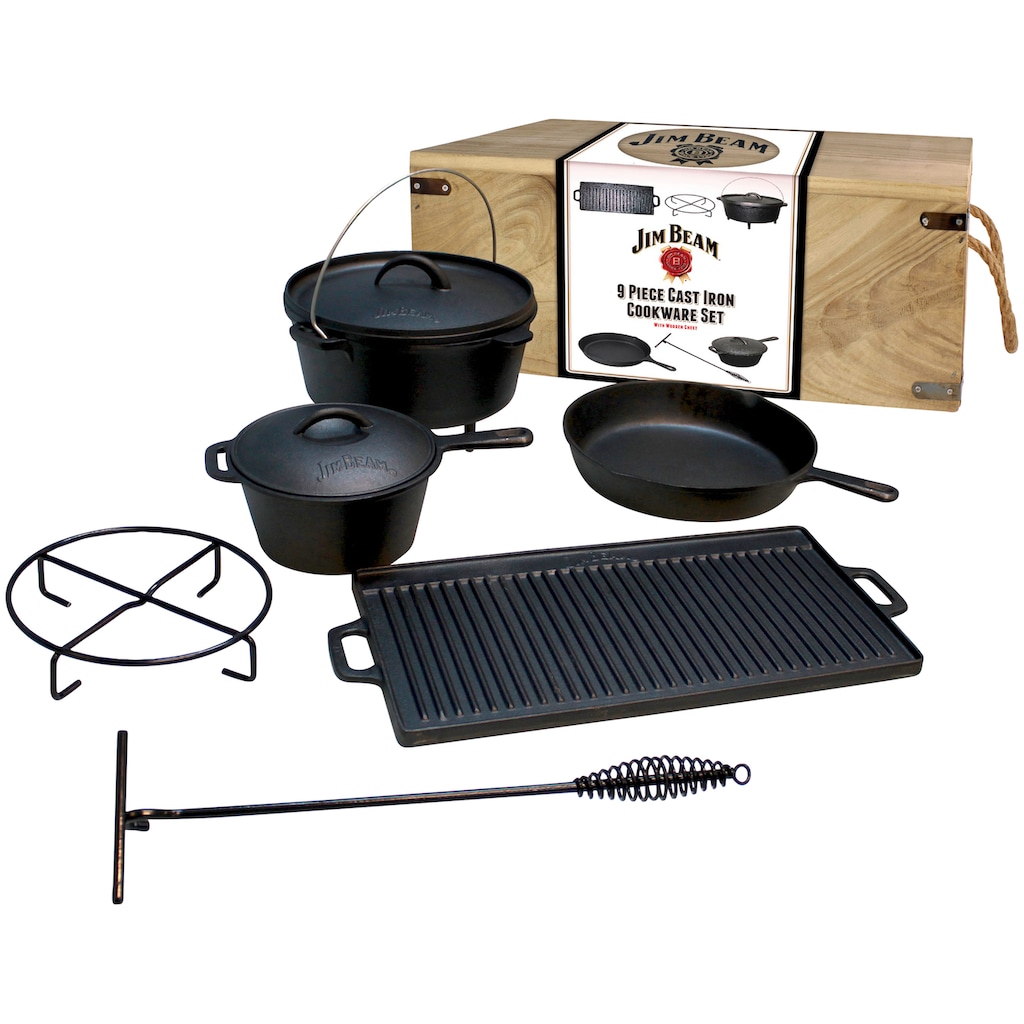 Jim Beam BBQ Topf-Set, Gusseisen, (9 tlg.)