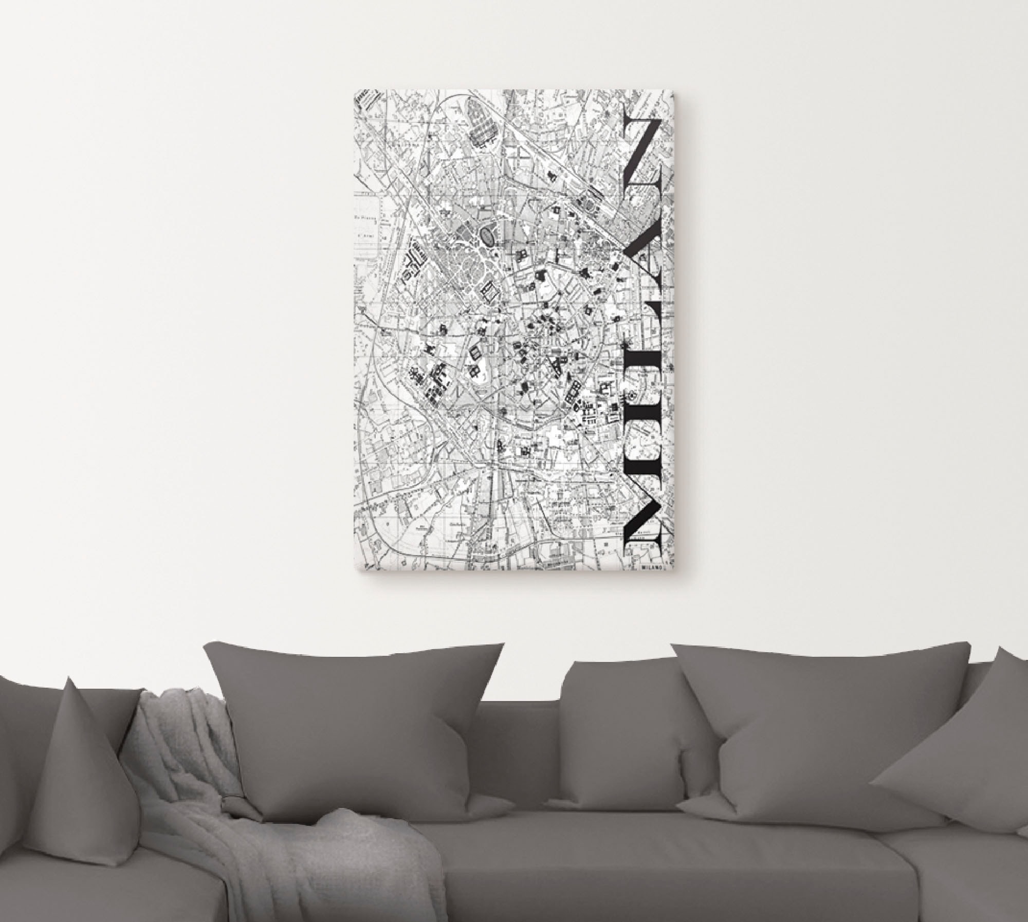 Artland Wandbild »Mailand Karte Straßen Karte«, Italien, (1 St.), als Alubild, Leinwandbild, Wandaufkleber oder Poster in versch. Größen