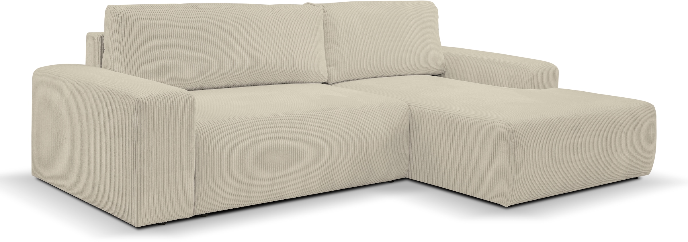 WERK2 Ecksofa »Rotterdam-L, kuschelweicher Cord oder Breitcord, L-Form, Breite 267 cm«, Design Ecksofa mit Schlaffunktion & Bettkasten, Cord, Natur