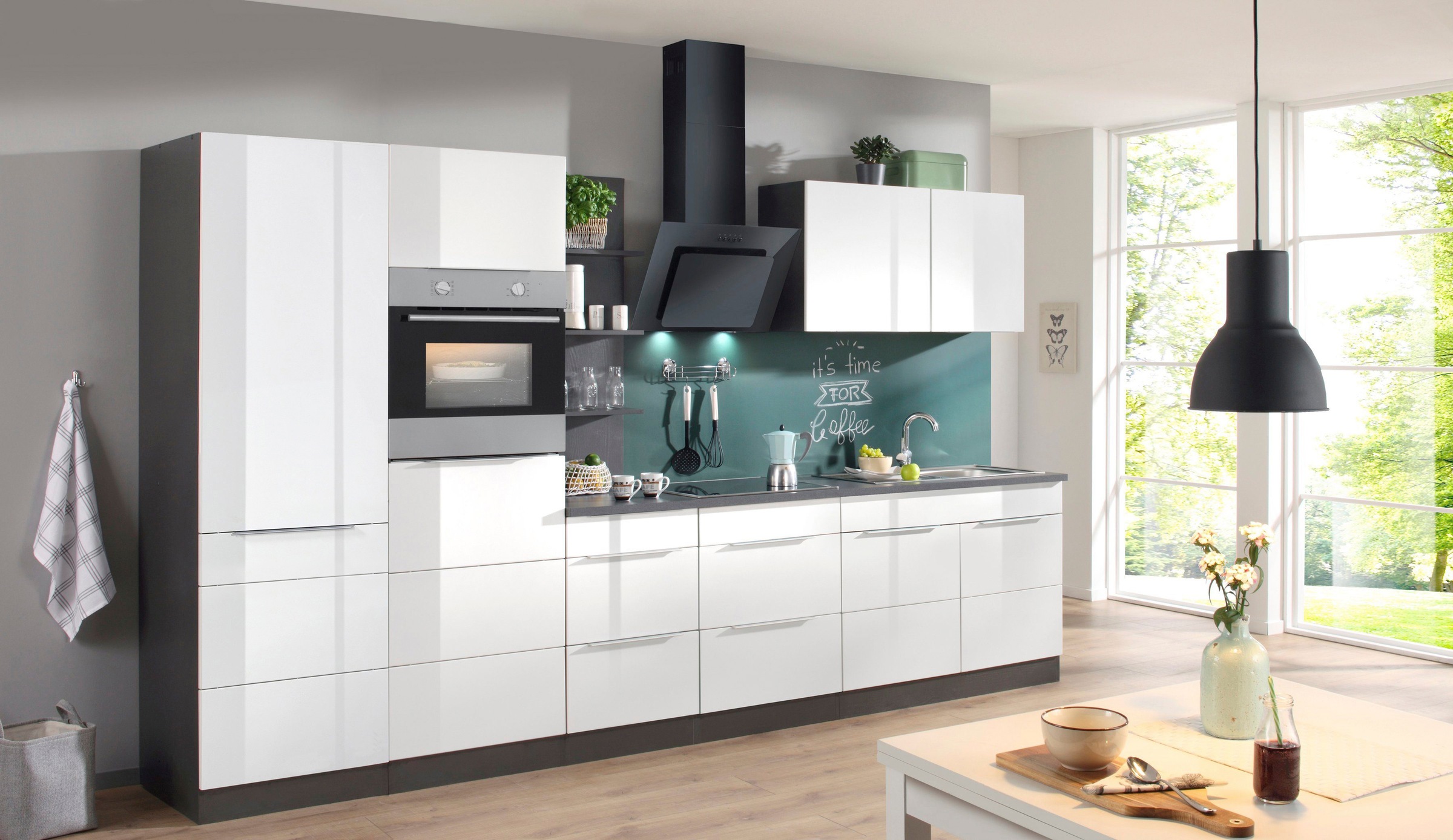 KOCHSTATION Küchenzeile »KS-Brindisi Breite 330 cm«, wahlweise mit E-Geräten und Induktion, mit MDF-Fronten und Regal