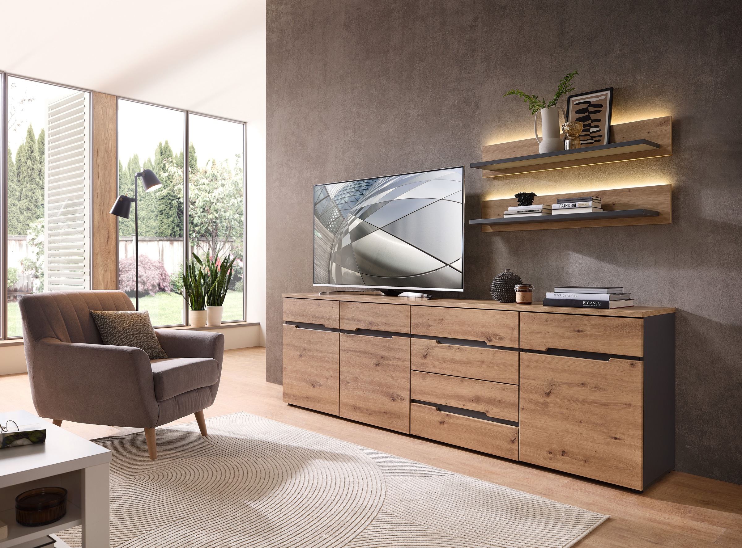 Innostyle TV-Board »TV-Board Memphis, 230x76x44cm (B/H/T)«, (1 St.), 3 türige, 4 Schubladen, 5 Böden