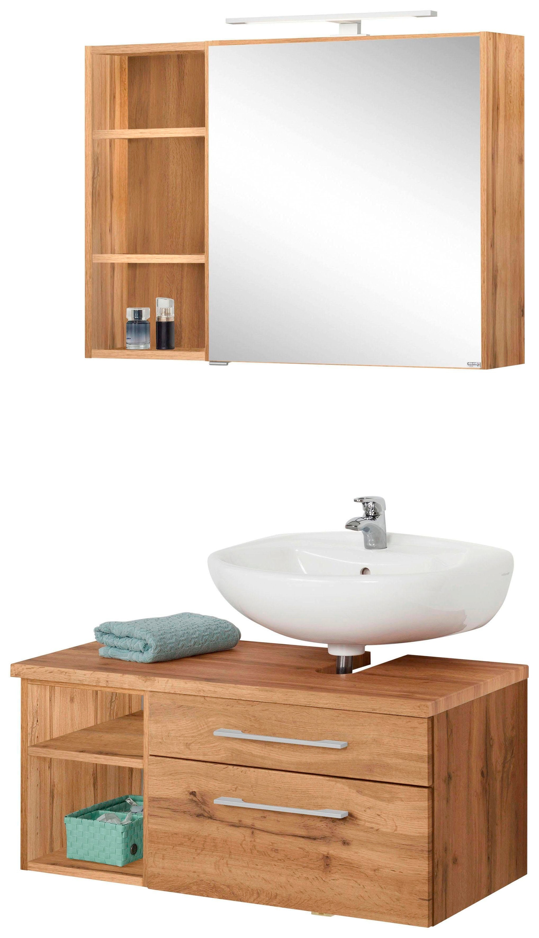welltime Badmöbel-Set »Davos« 3 Stk. tlg. mit LED-Beleuchtung, Hängeschrank günstig online kaufen